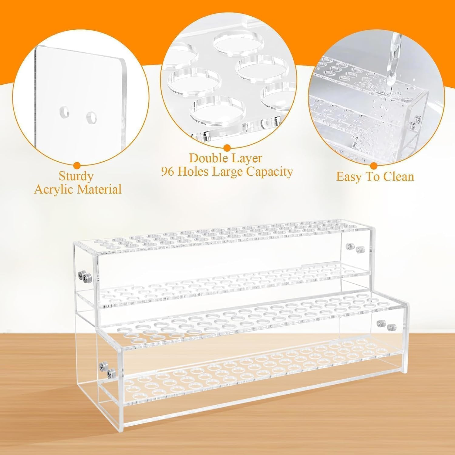 2PCS 96-Slots Pen Display Stand,2-Tier Acrylic Pen Holder for Craft Shows,12Mm