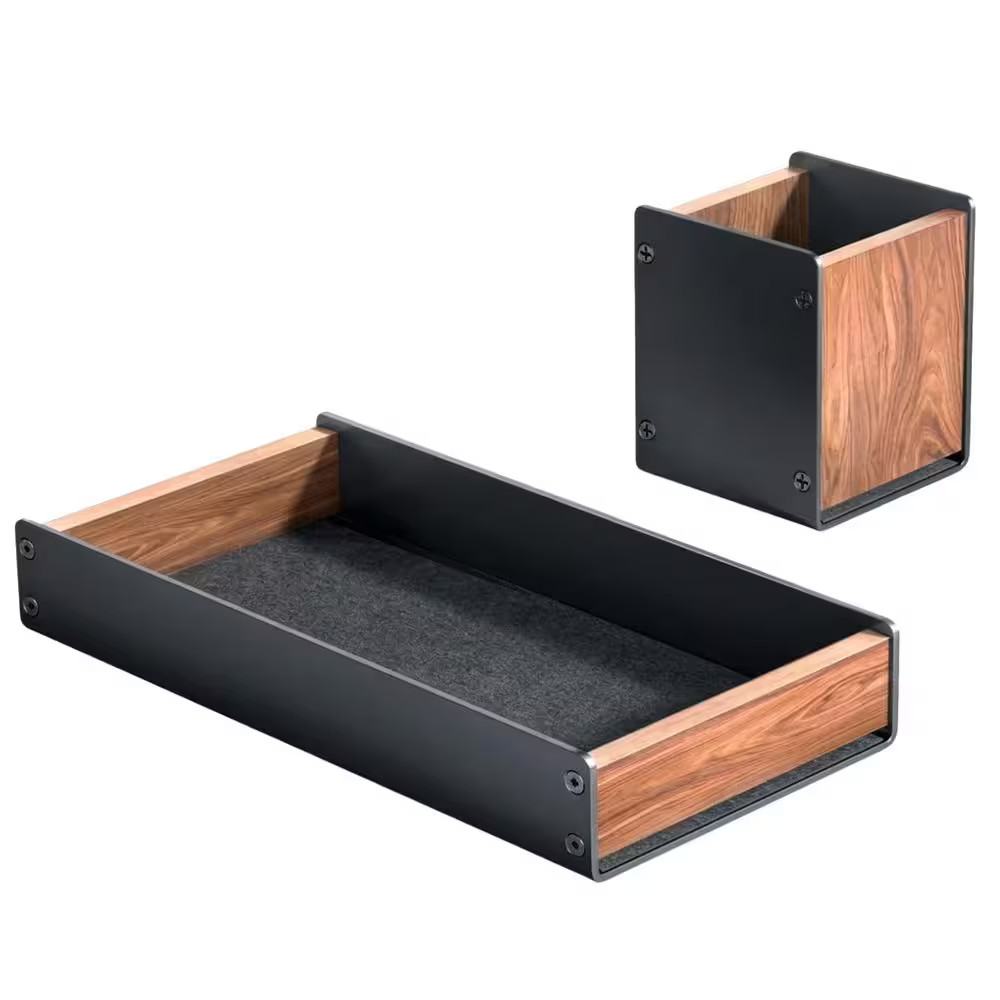 1 Set Walnut Desk Tray with Pen Holder Natural Wooden Desktop Organizer for Keys