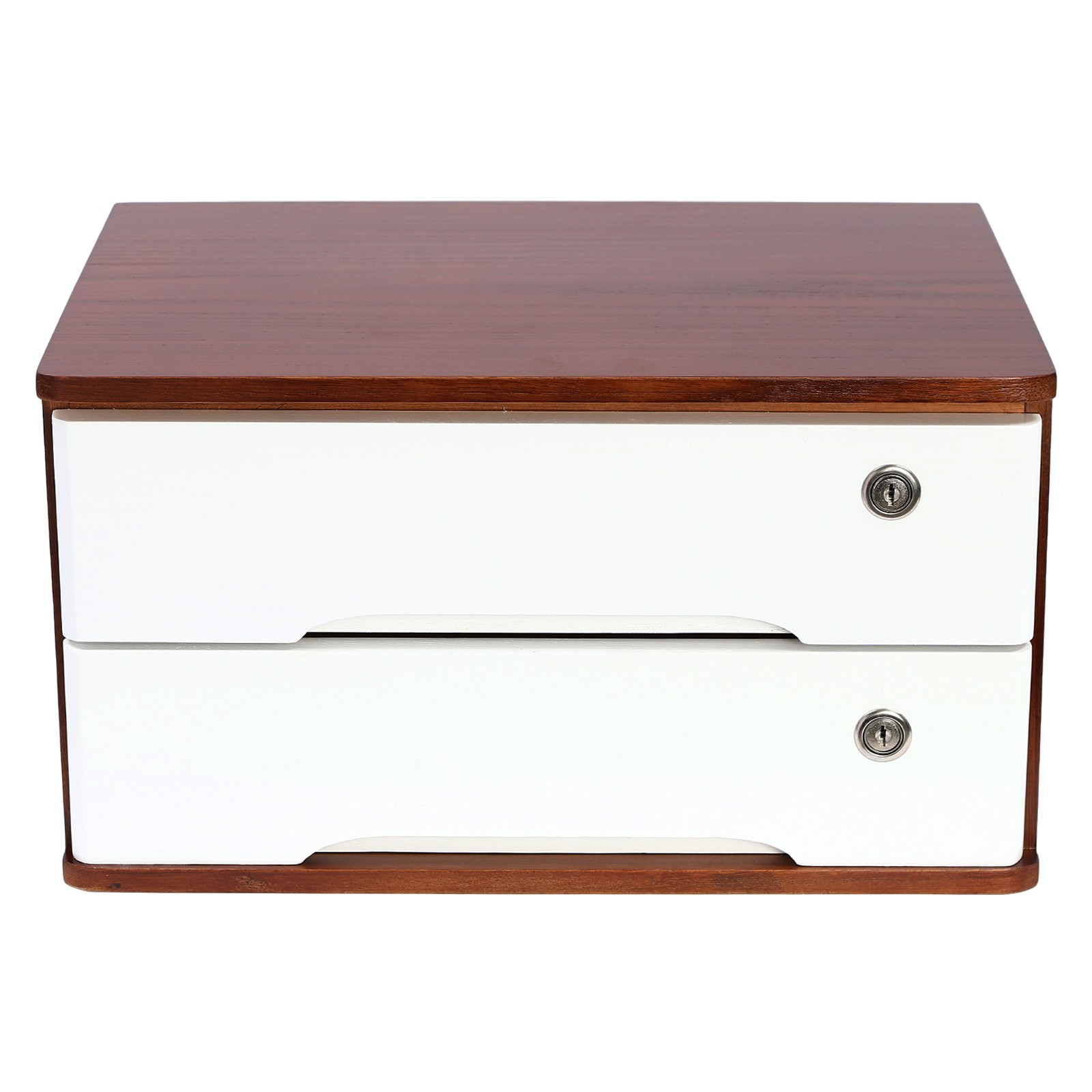 Luxury Walnut Finish Wooden Desk Organizer 2 Drawer Lockable Storage Cabinet