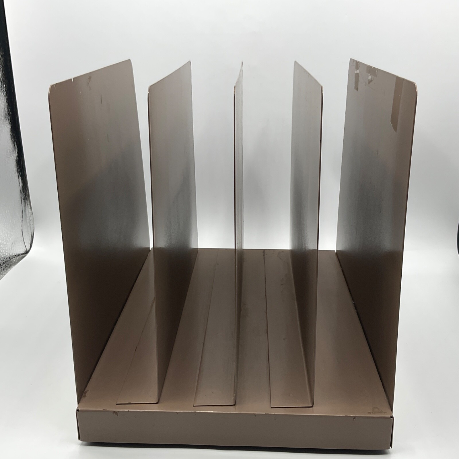 Vintage File Desk Top Organizer Hunt Metal 4 Slot Letter Mail Office Brown Color