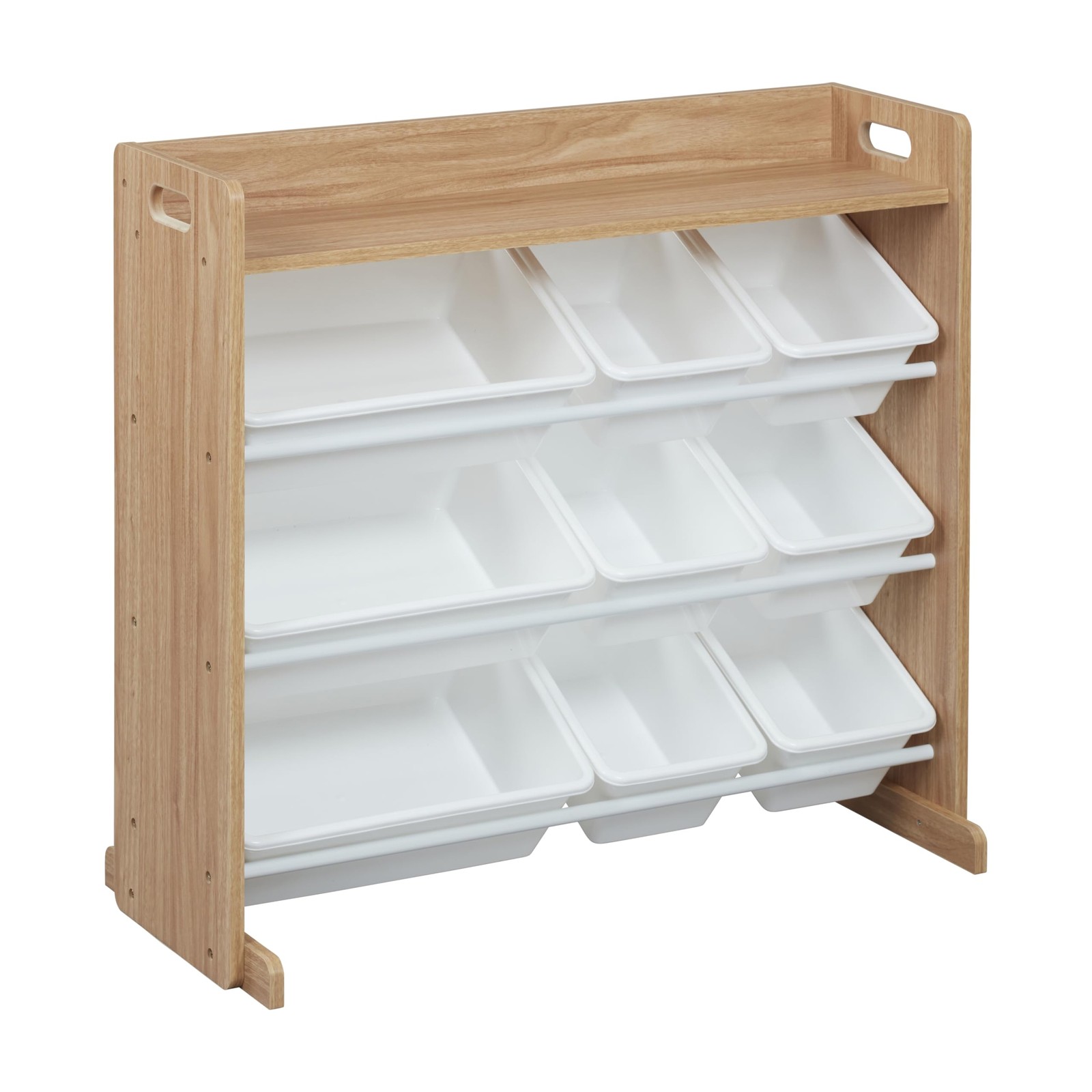 3-Tier Organizer with Shelf and 9 Bins, Toy Storage, Dark Natural/White