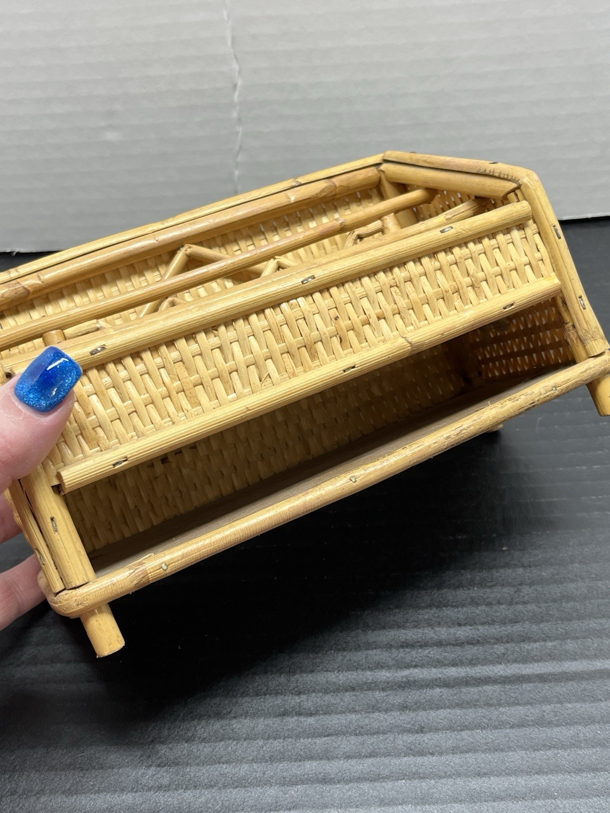 Vintage Woven Organizer Desk Letter Holder Wicker Rattan Mid-Century Bohemian