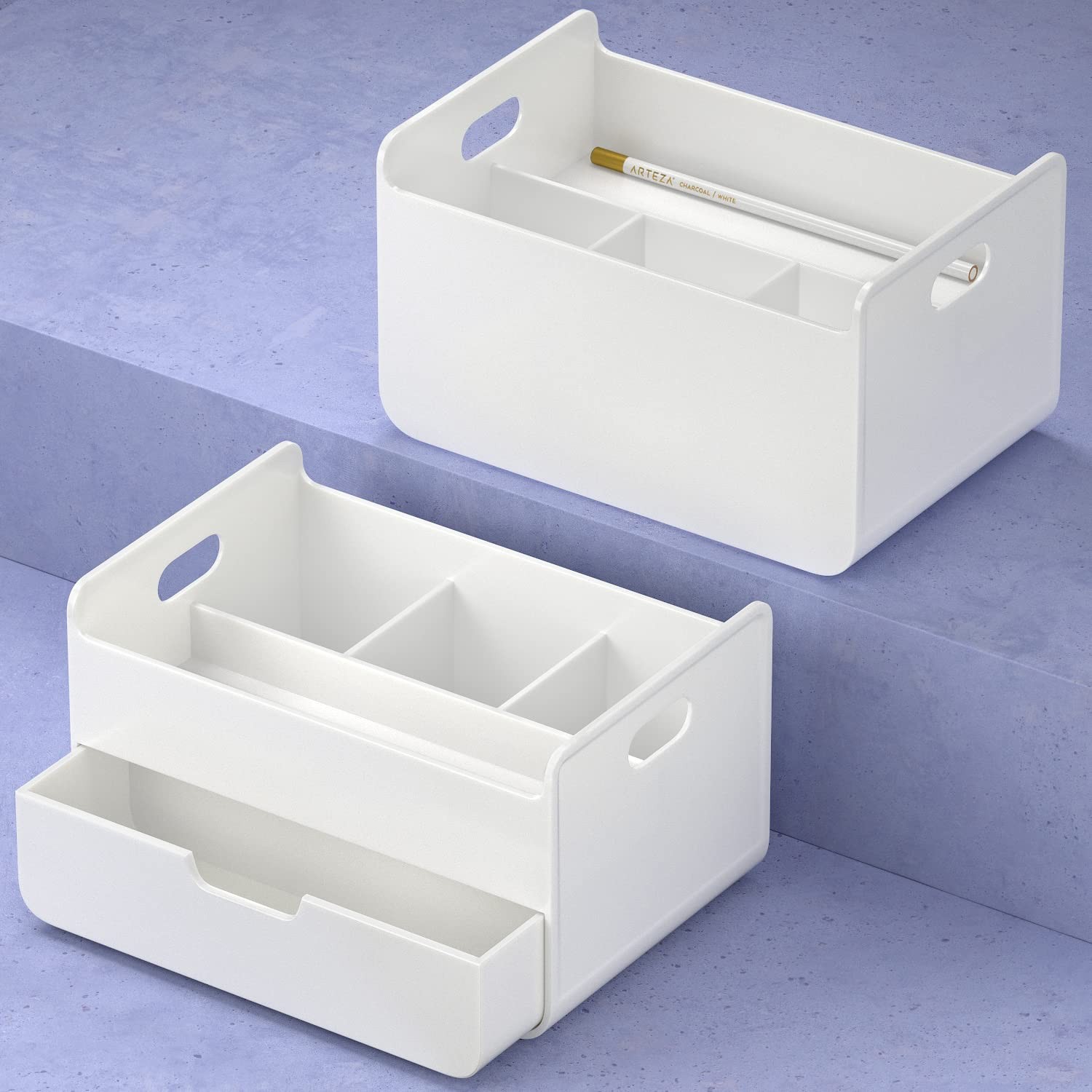 Arteza Small Desk Organizer Drawer Portable White Caddy Pen Holder Lightweight