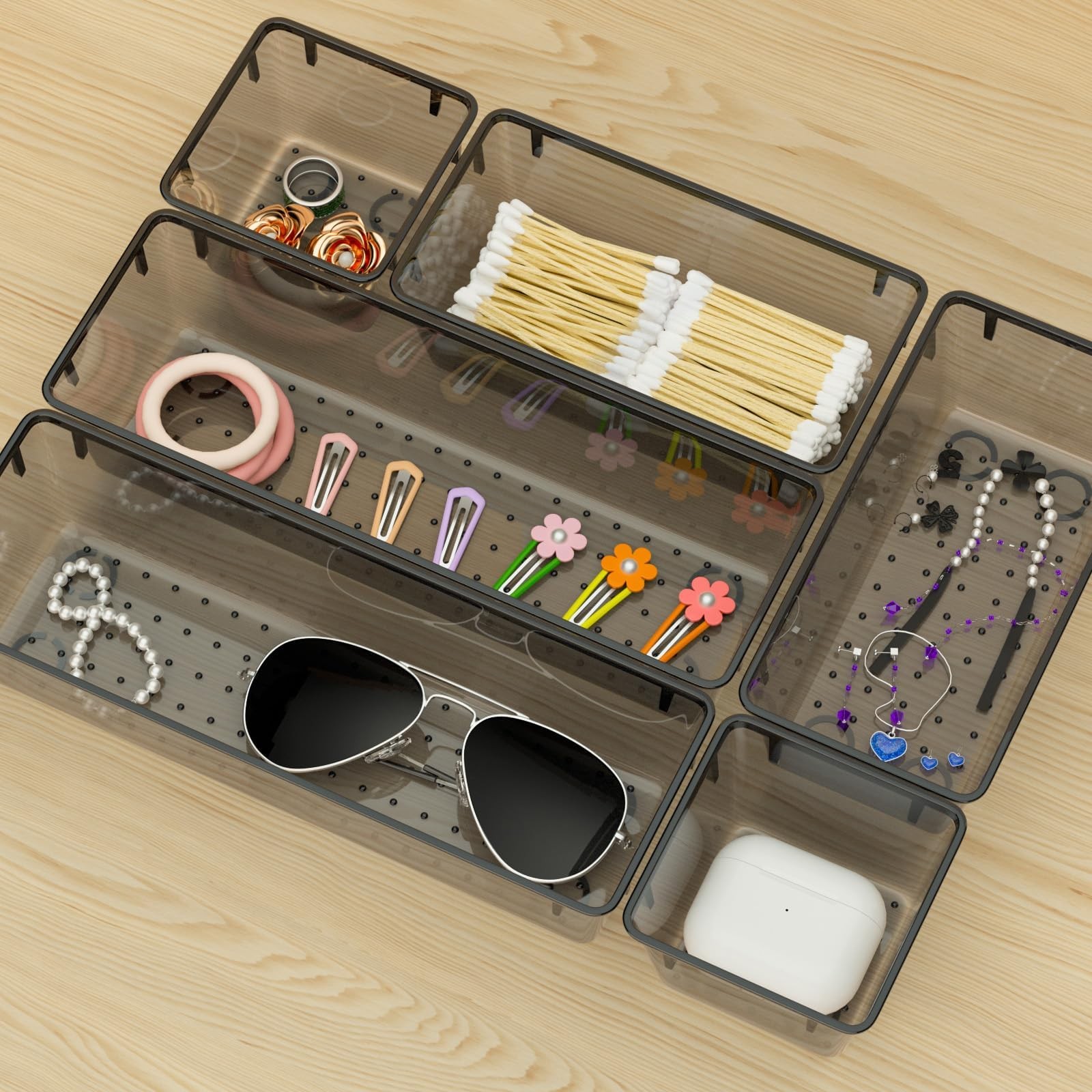 6 Pack Clear Drawer Organizer Set Acrylic Drawer Storage Trays Storage Bins f…