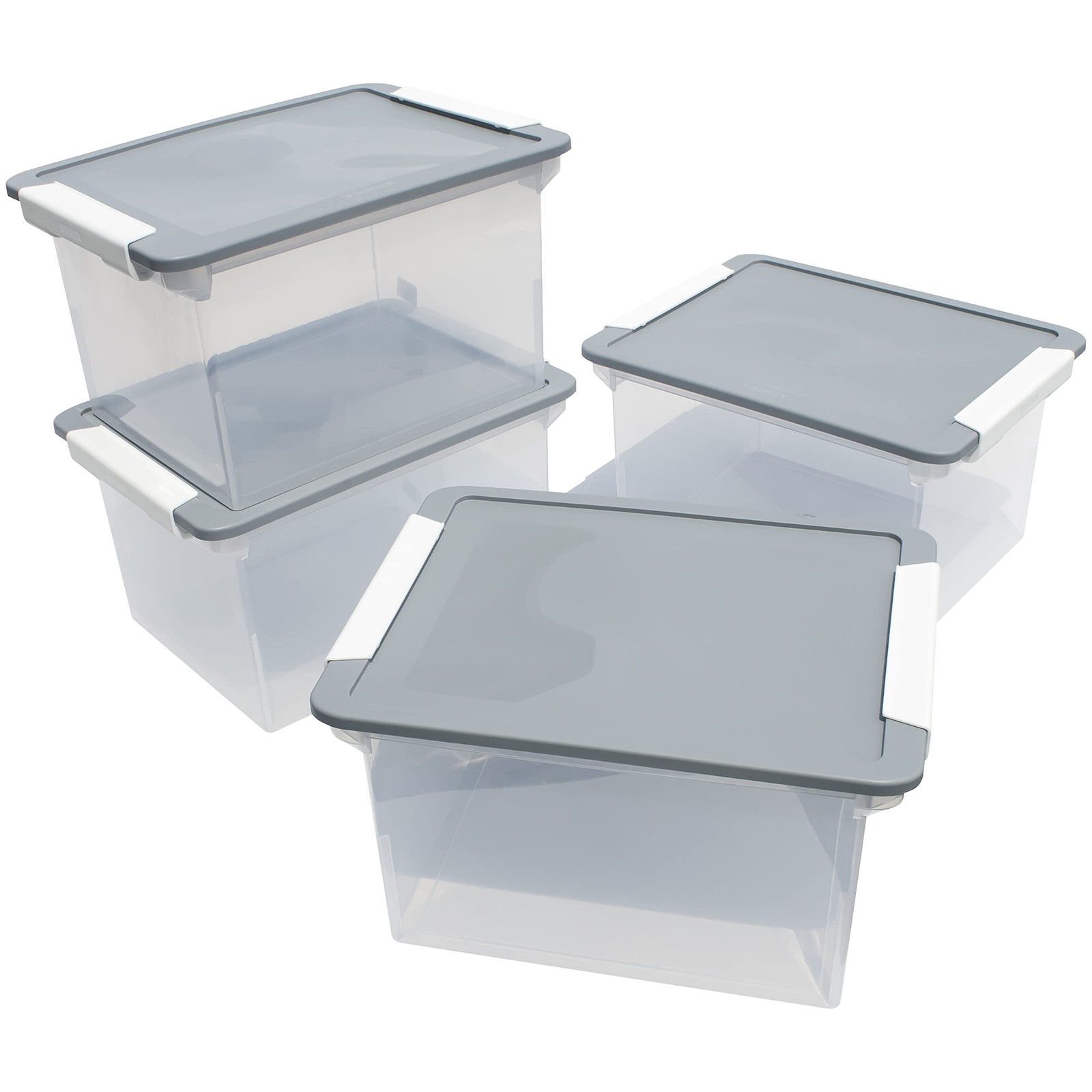 Storex Portable File Tote with Locking Handles, Single, Clear/Silver