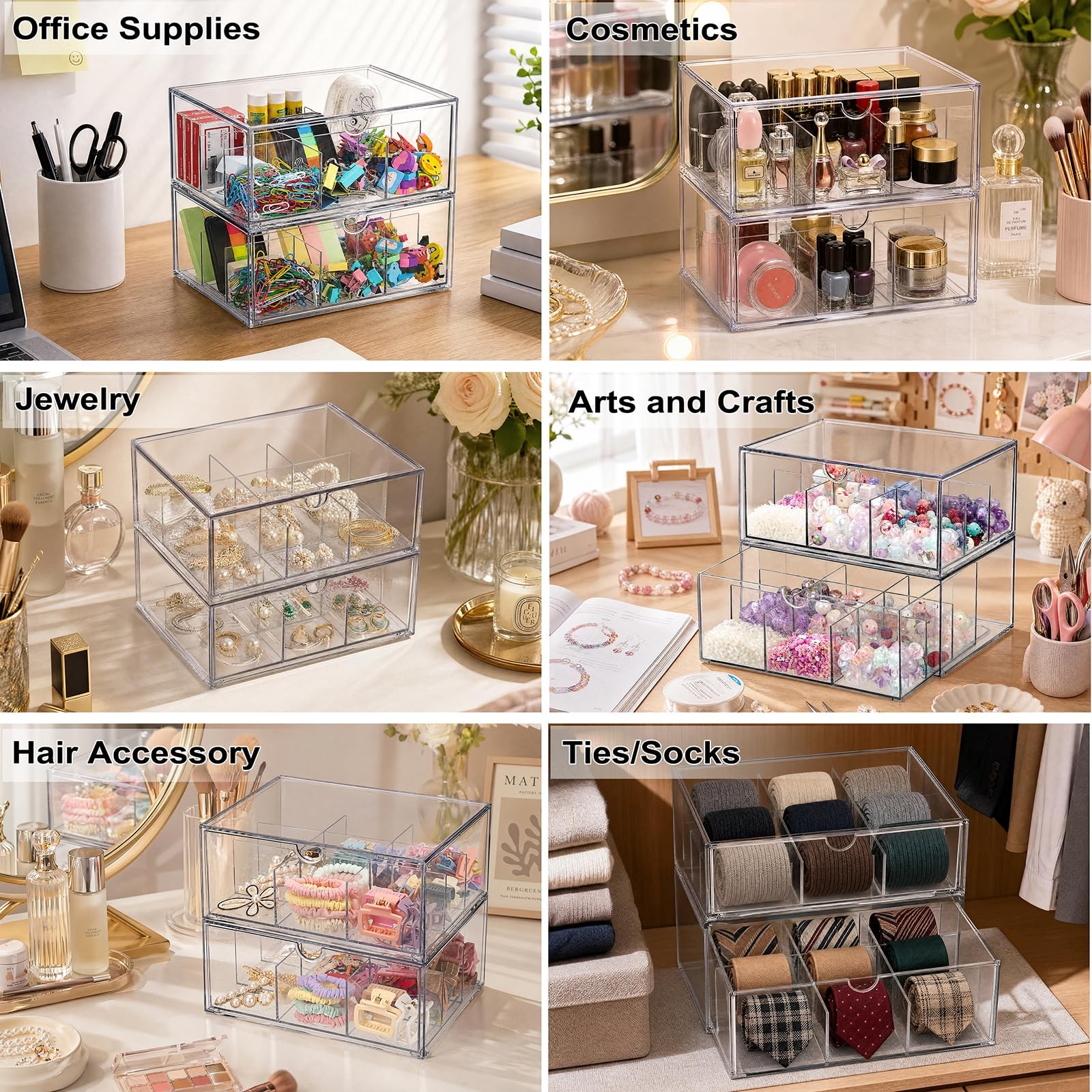 ELLDOO 2 Pack Tea Bag Organizer for Countertop, 9 9 Compartments, Clear
