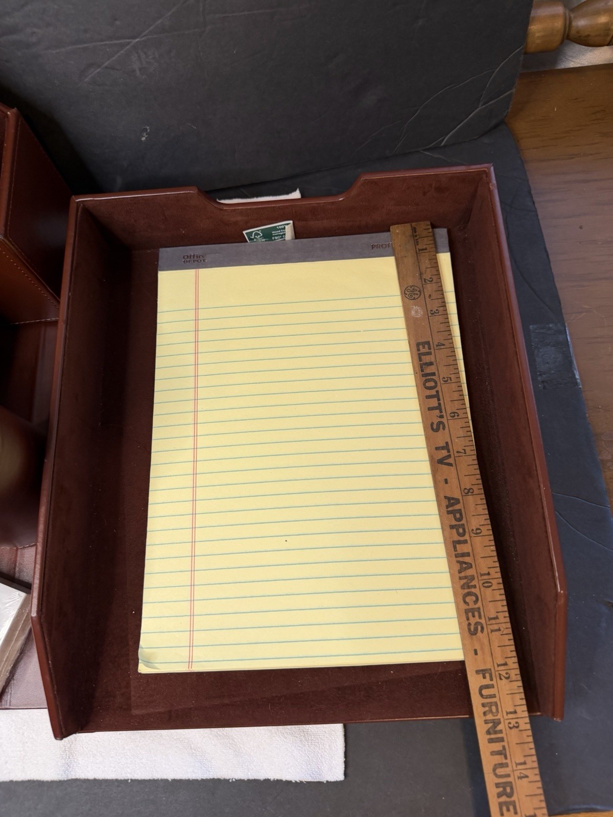 6pcs Wood OFFICE DESK ORGANIZER Workplace Set + Sticky Notes Index Card Preowned