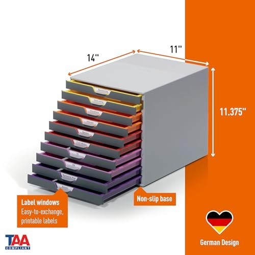 10-Drawer Desktop Organizer – Gray Storage Unit with Color-Coded Drawers for Fil