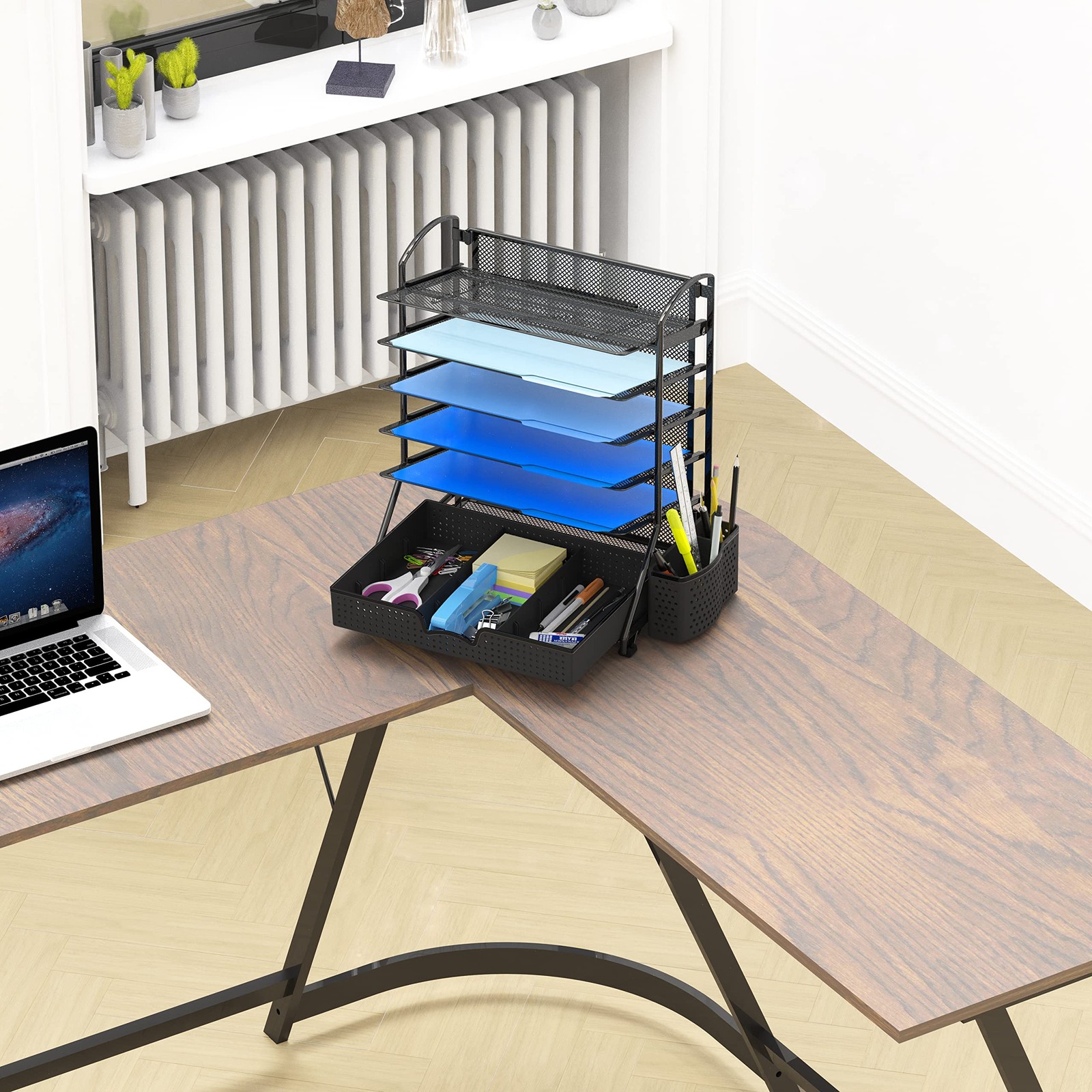 Simple Houseware 6-Tier Desk Document File Tray Organizer with Supplies Slidi…