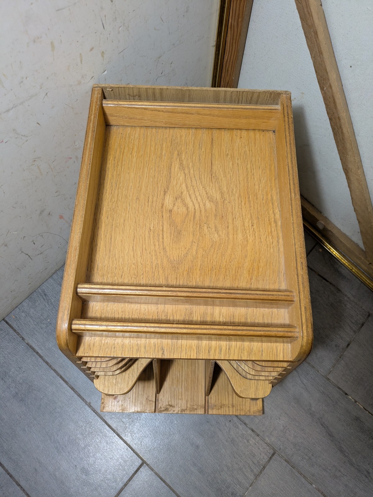 Vintage Rustic Oak Wood Desktop File Organizer Paper Mail Letter Sorter Tray M34