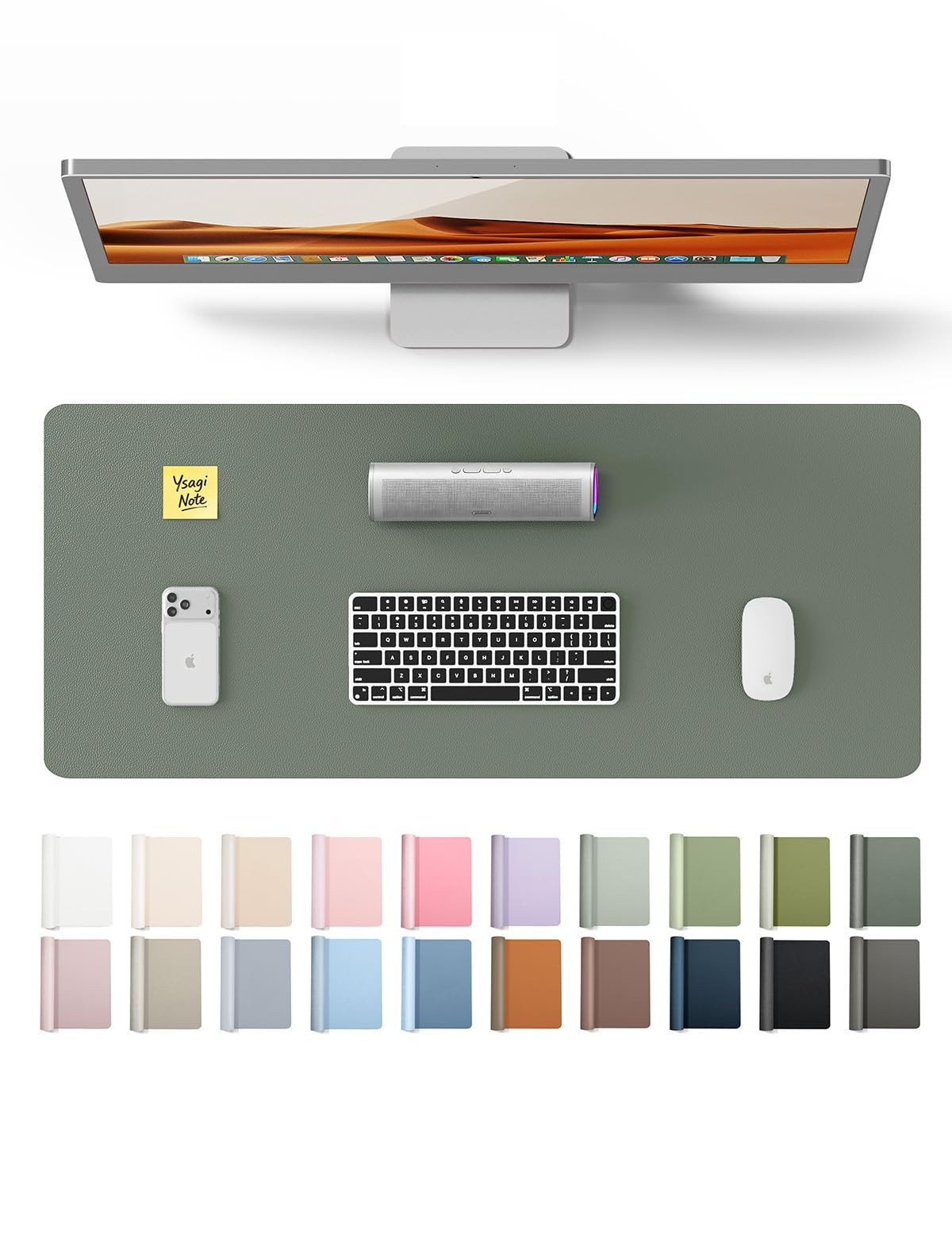 YSAGi Leather Desk Pad Protector, Office Mat, 23.6″ x 13.8″, Dark Green