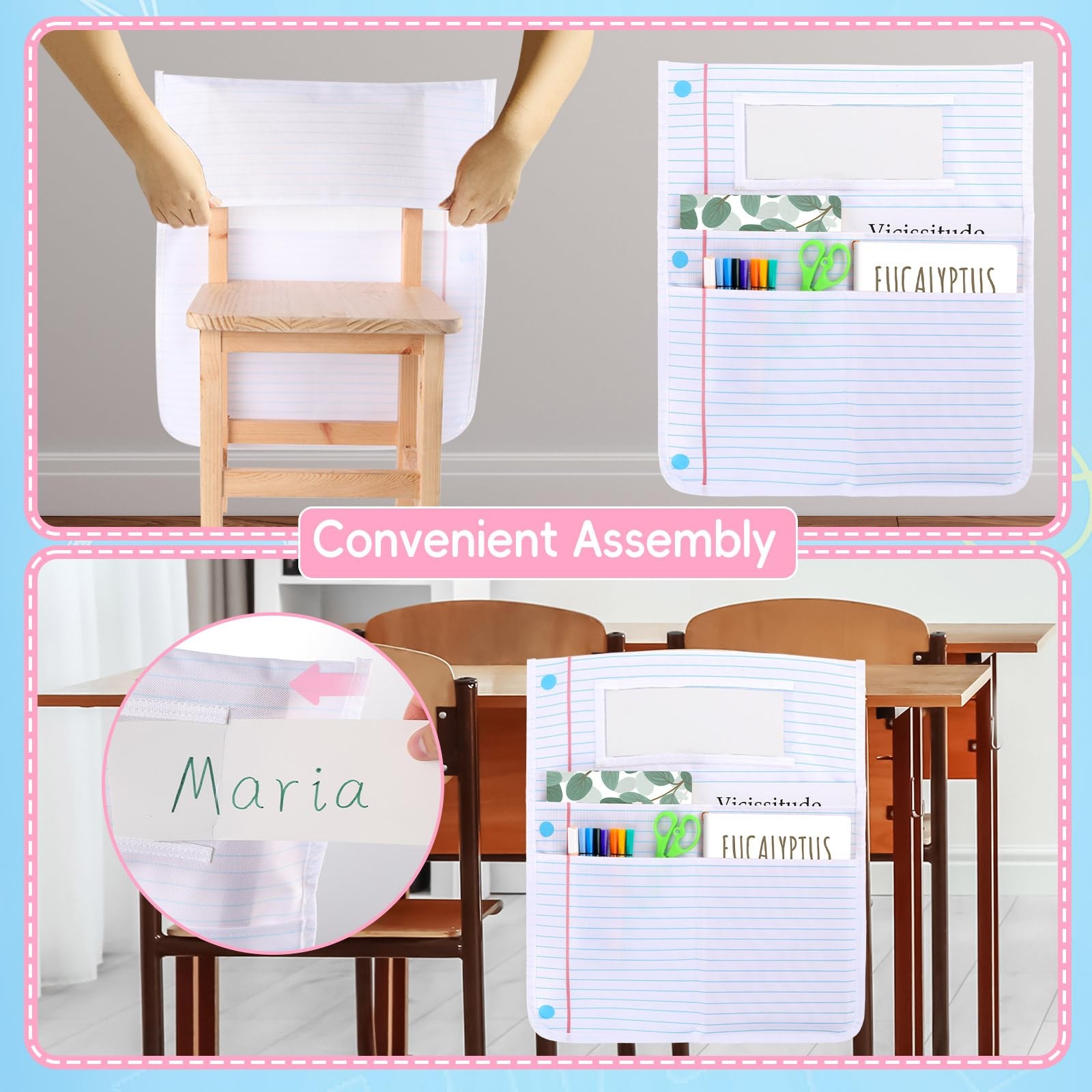 24Pcs Notebook Chair Pockets for Classroom Notebook Chair Back Buddy Pocket w…