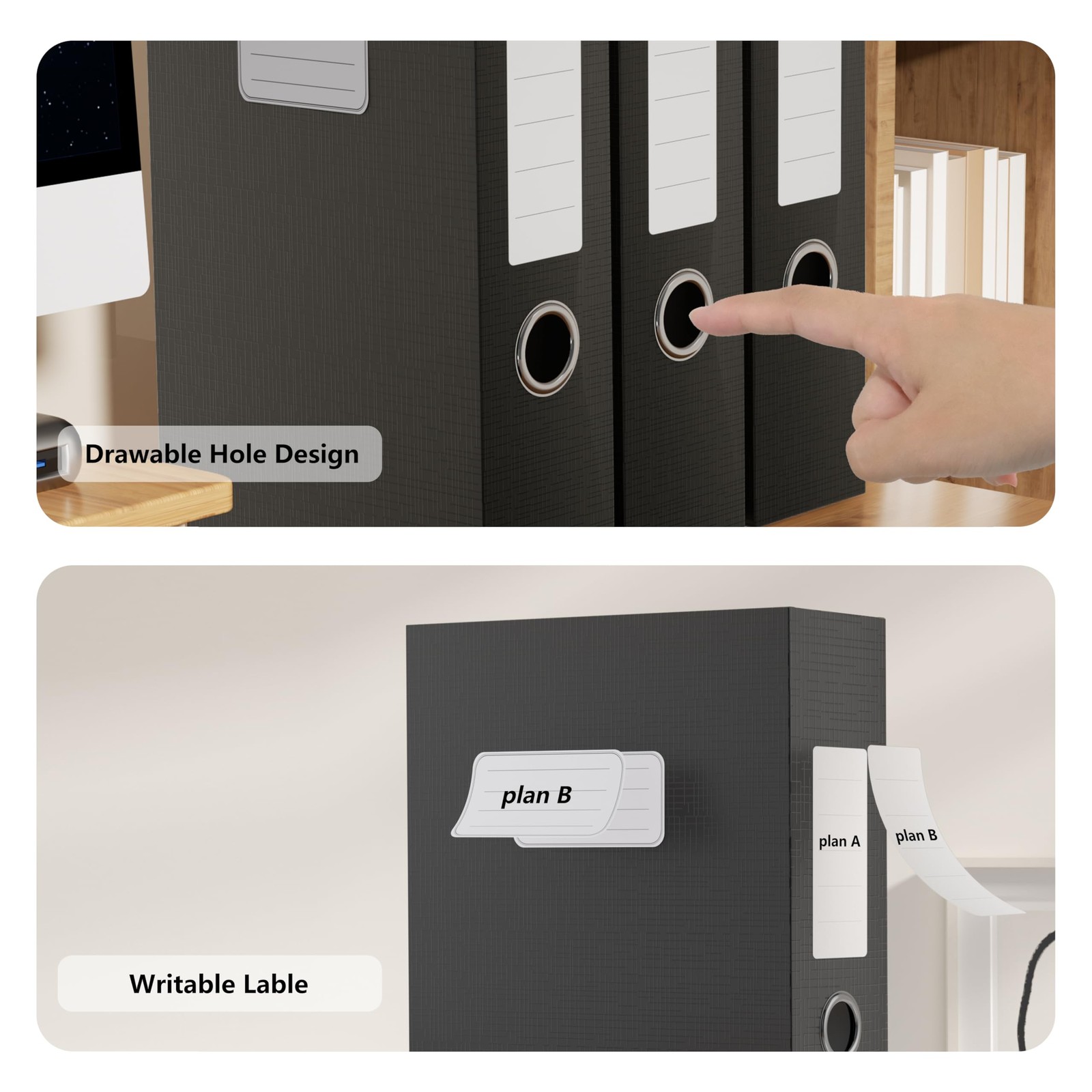 JiaWei Black Storage File Boxes,Document 9.4×3×12.5 Inches,