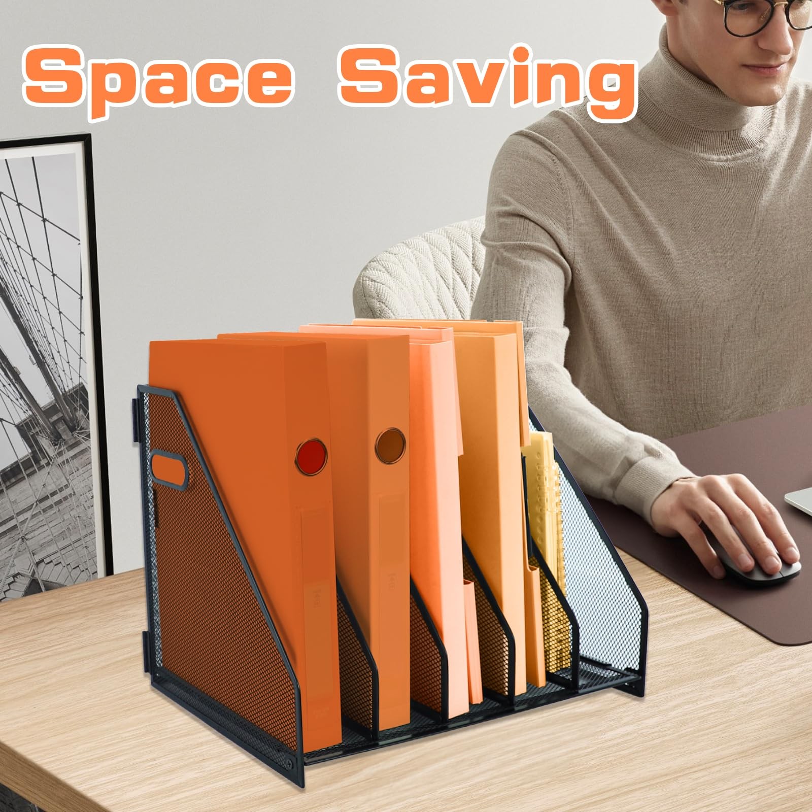 Black Desk Magazine File Holder 5 Vertical Compartment Folder Storage Binder