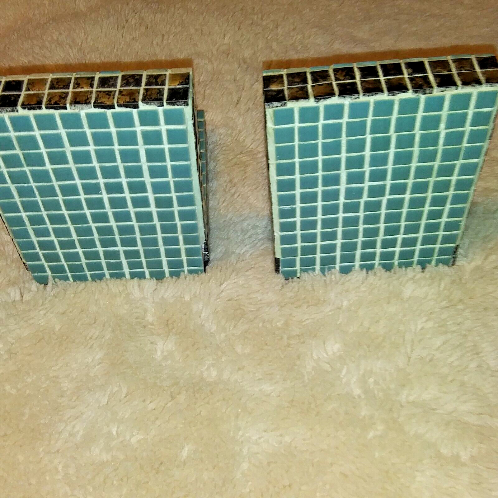 mosaic tile Book Ends robin egg blue and gold Checker decor