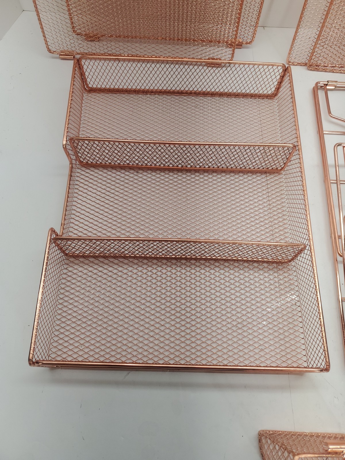 Desk Organizer with File Holder 4 Tier Trays Drawer Pen Holders Rose Gold