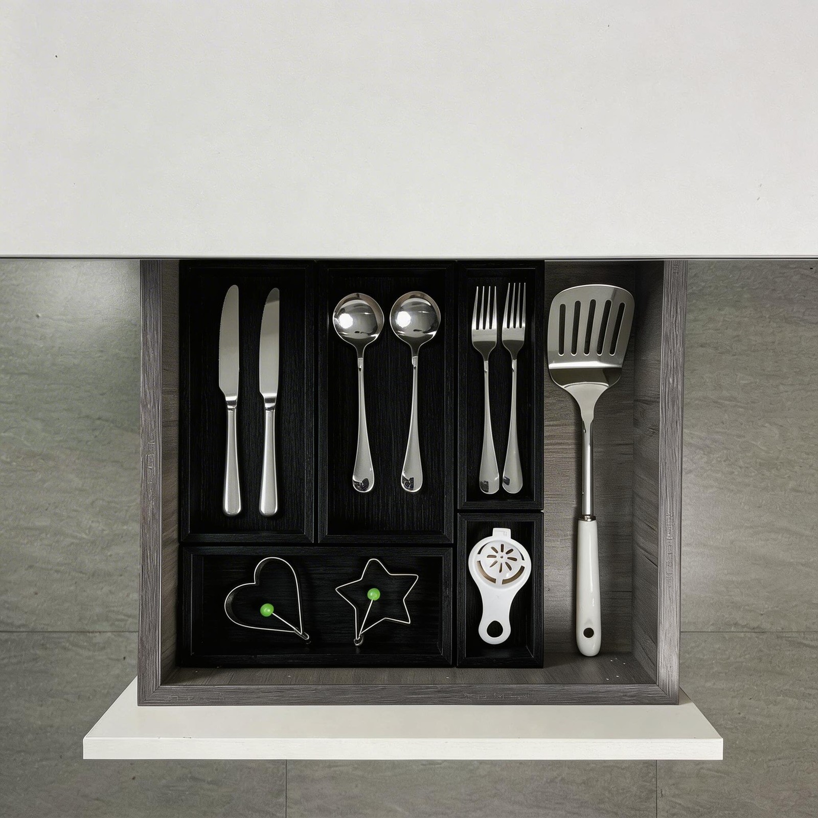 Teicui bamboo drawer organizer Set,expandable 1 X 5PCS Black