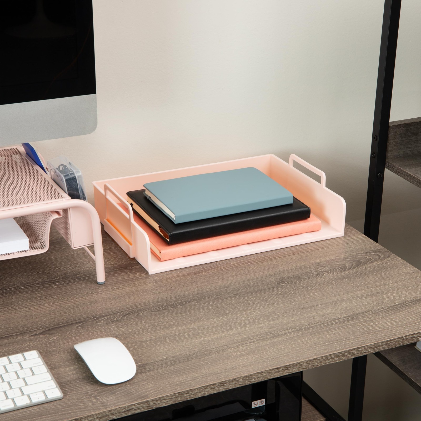 4 PCS Pink Stackable Paper Tray Desk Organizer File 13.75x10x10.75 Inch