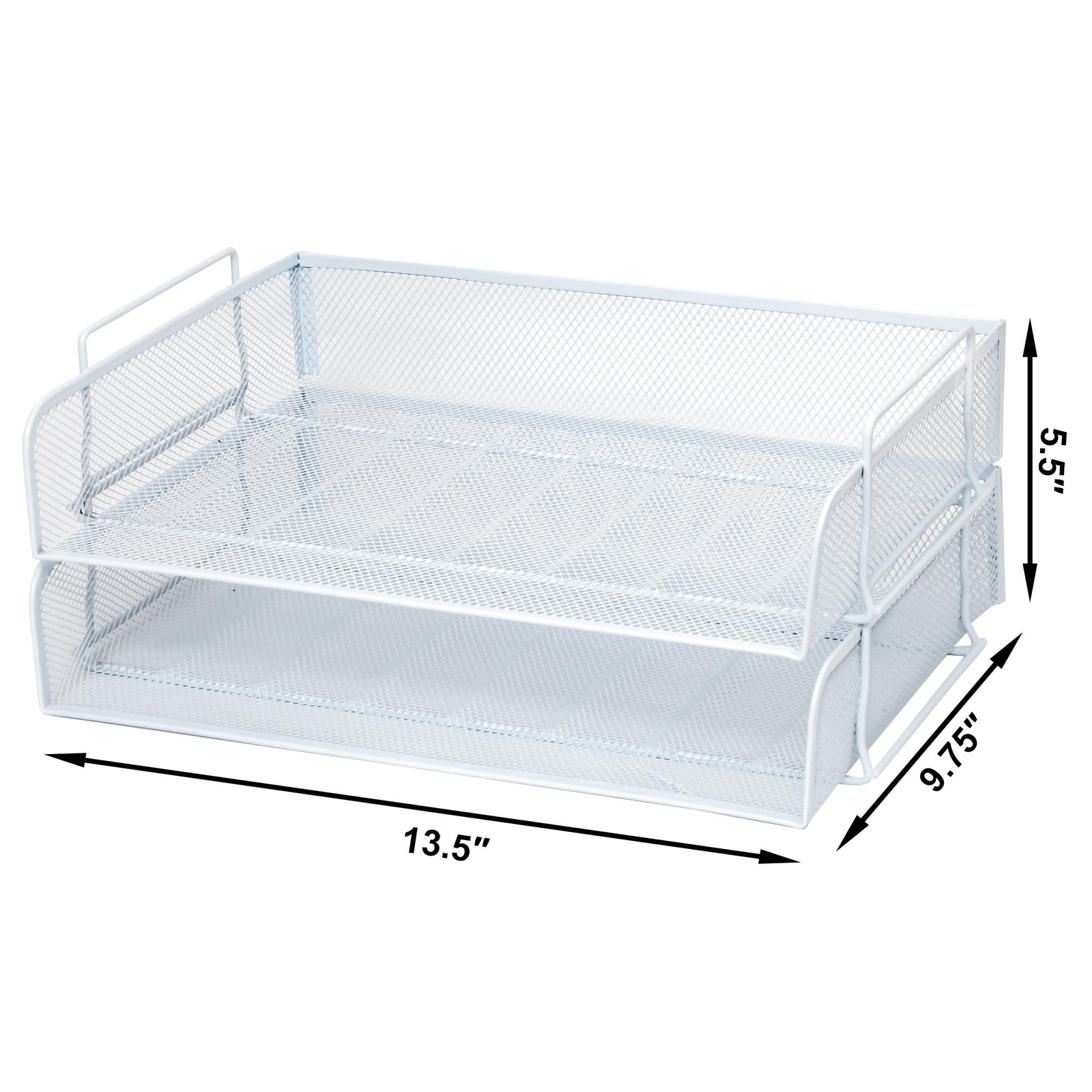 2 Pack Stackable Desk Paper Tray Metal Mesh Document Letter File Organizer White