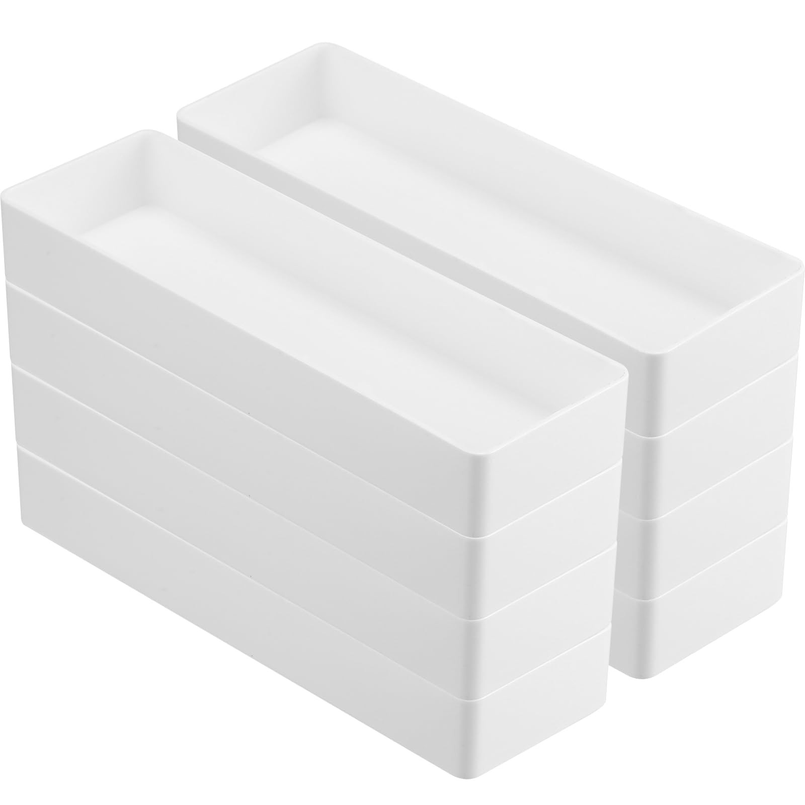 Teling 8 Pcs Plastic Desk Drawer Organizer Rectangular 9.45 x 2.95 x White