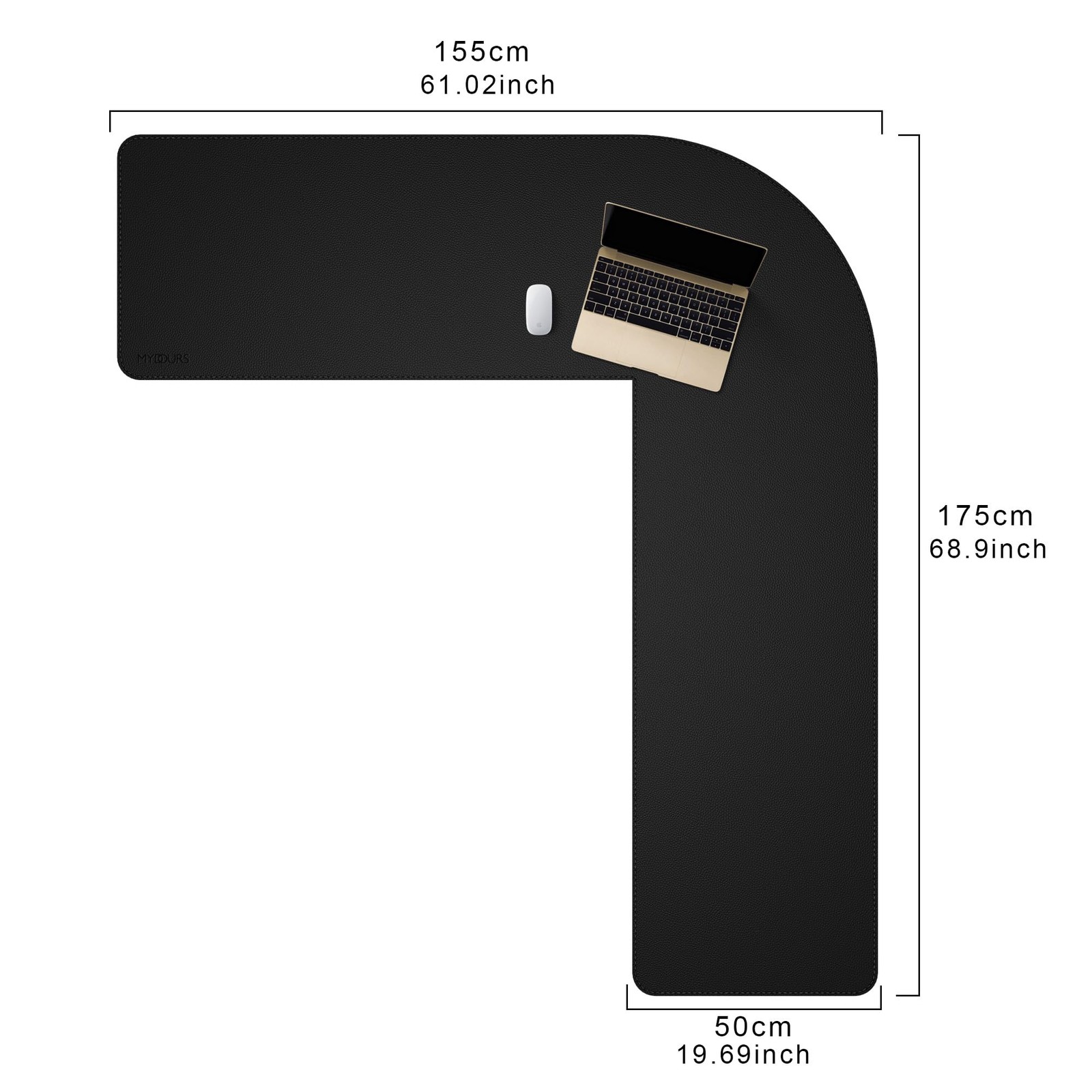 Mydours 57 X 57 X 20 L Shaped Desk Pad Black Extra Large Dual-Sided Pu Leather