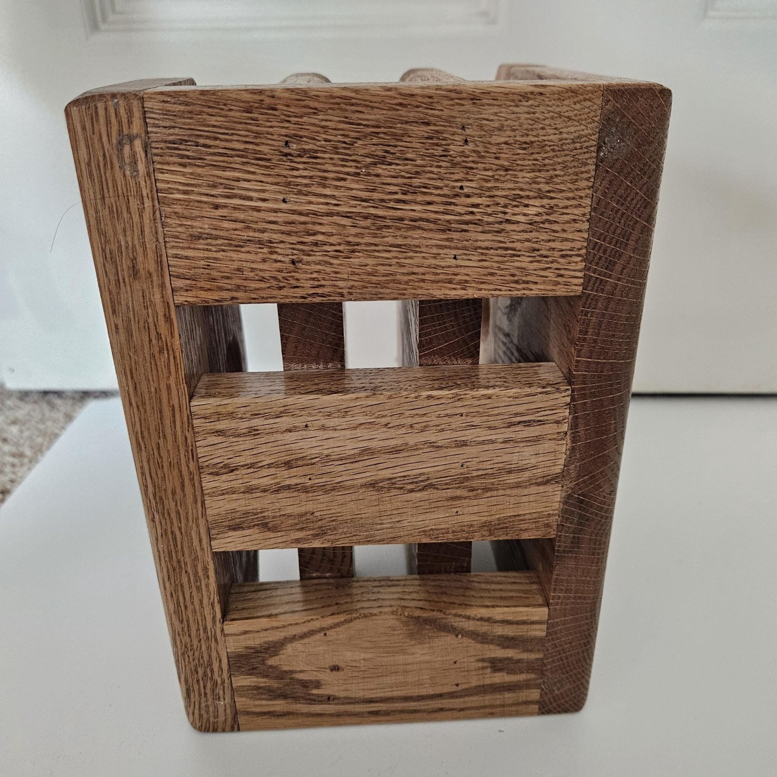 Vintage Solid Oak Wood Mail File Organizer, Desktop Office Decor, Hand Carved