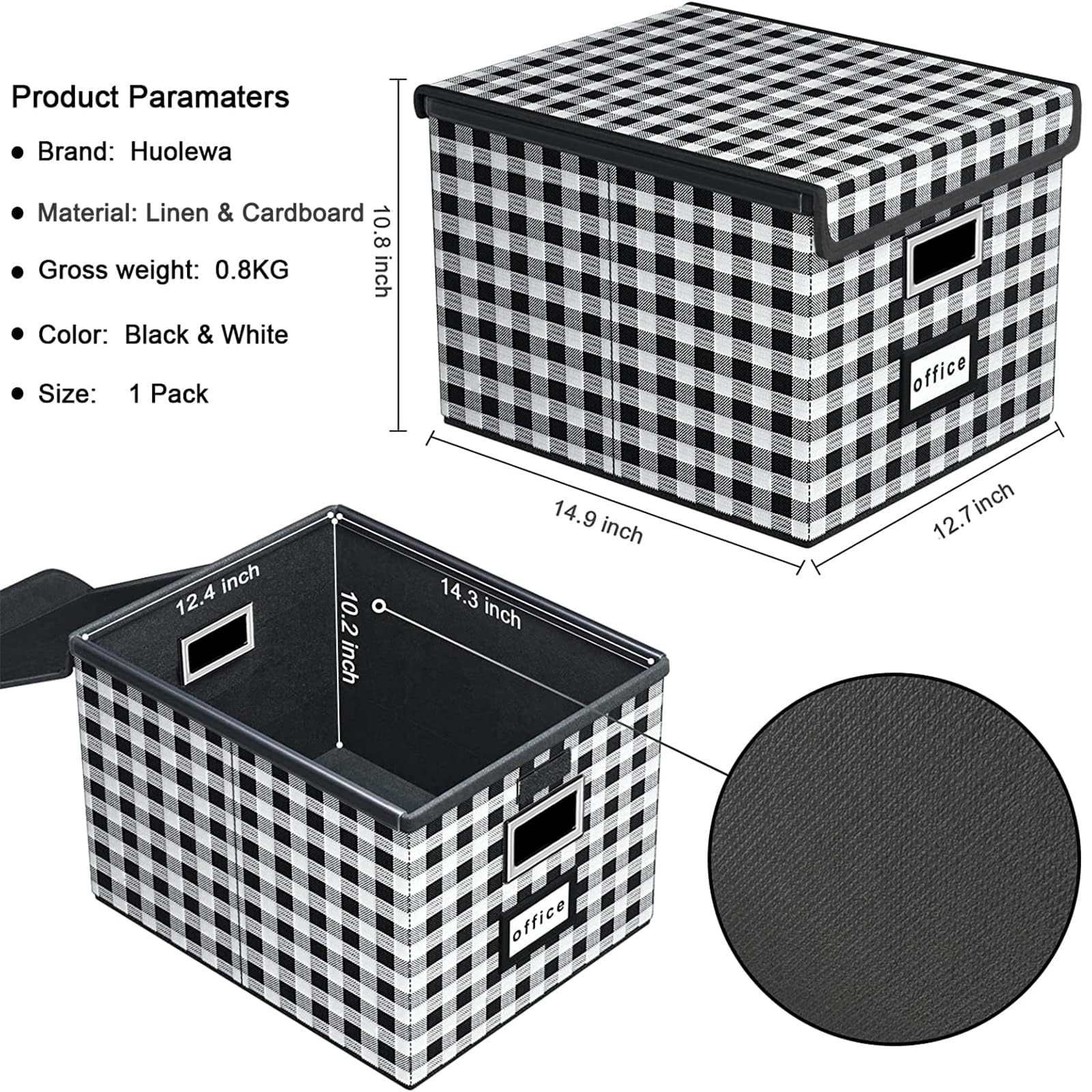 Huolewa File Organizer Box 1 pack – without folders, Black & White Lattice