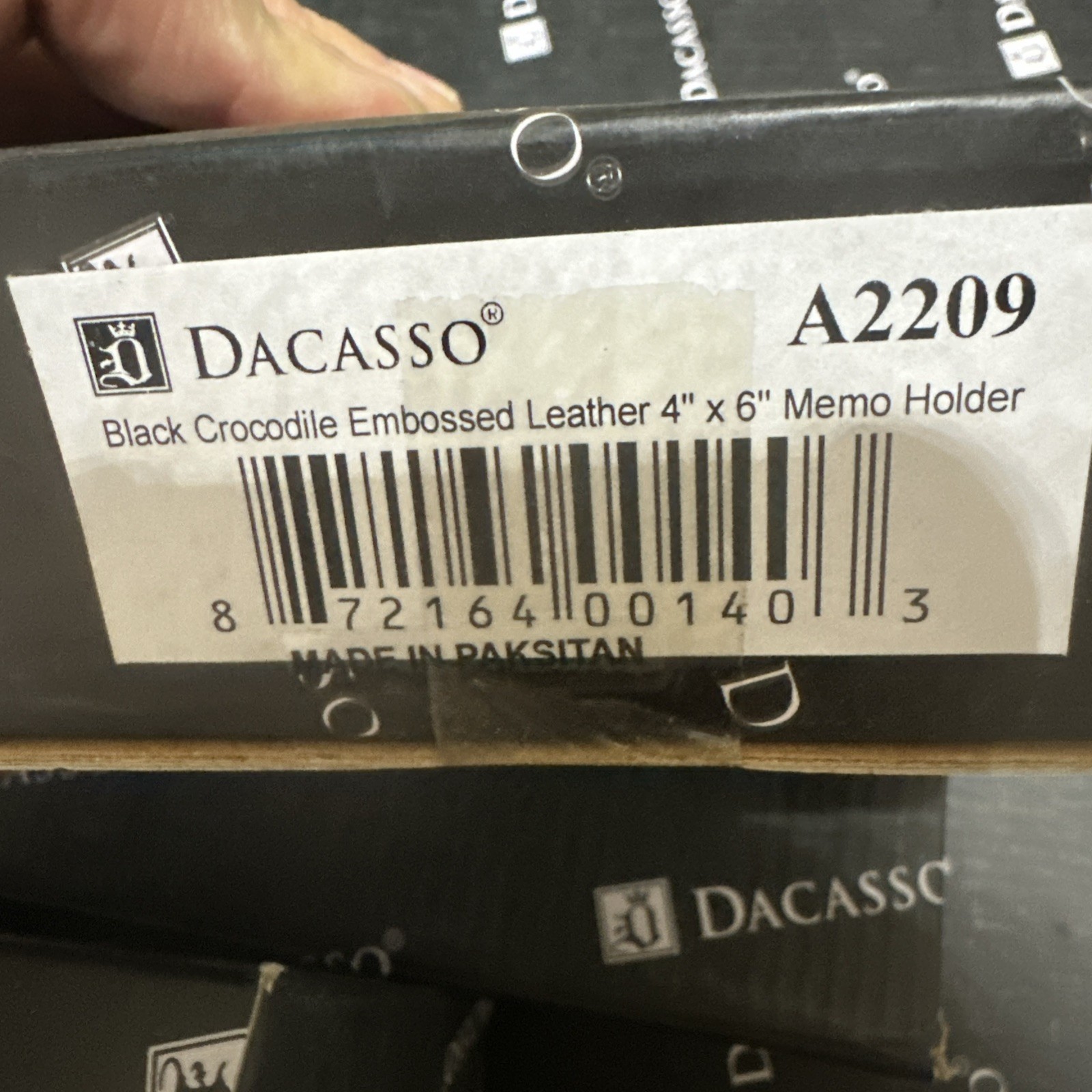 DACASSO Black Embossed Crocodile Leather 7 Piece Desk Set w Pad 34”x20”