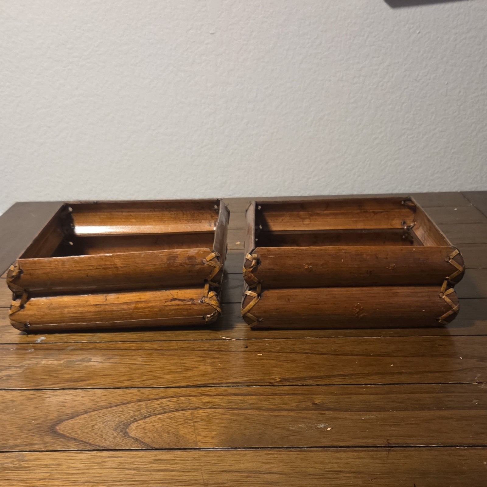 Wood Desktop Organizer Set of 2 Vintage Office Desk Trays