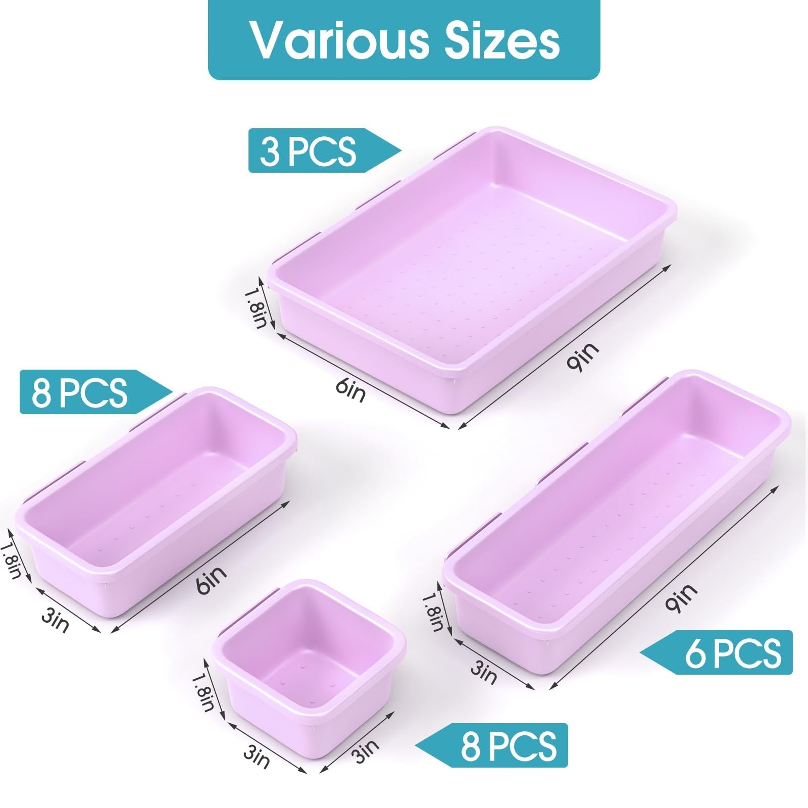 Drawer Organizer Set 25 PCS, 4 Size Non-Slip Plastic Storage Bins – Organize