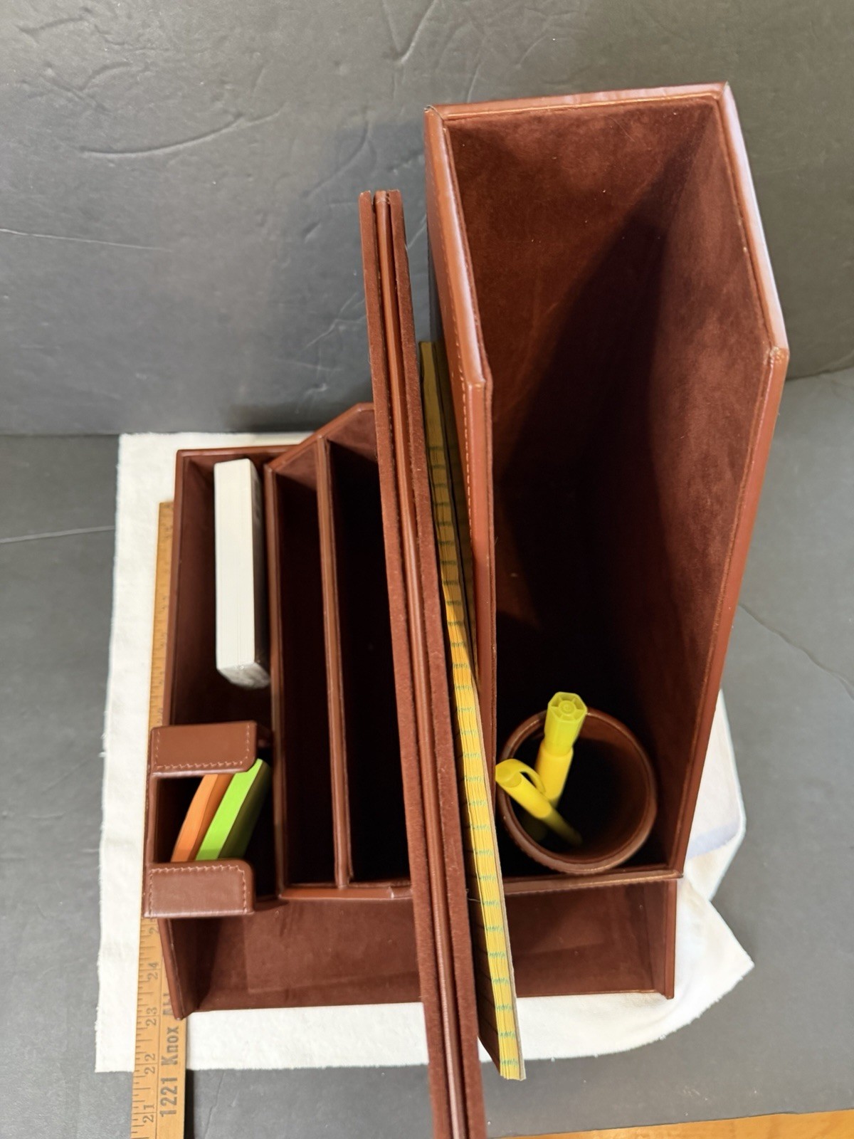6pcs Wood OFFICE DESK ORGANIZER Workplace Set + Sticky Notes Index Card Preowned
