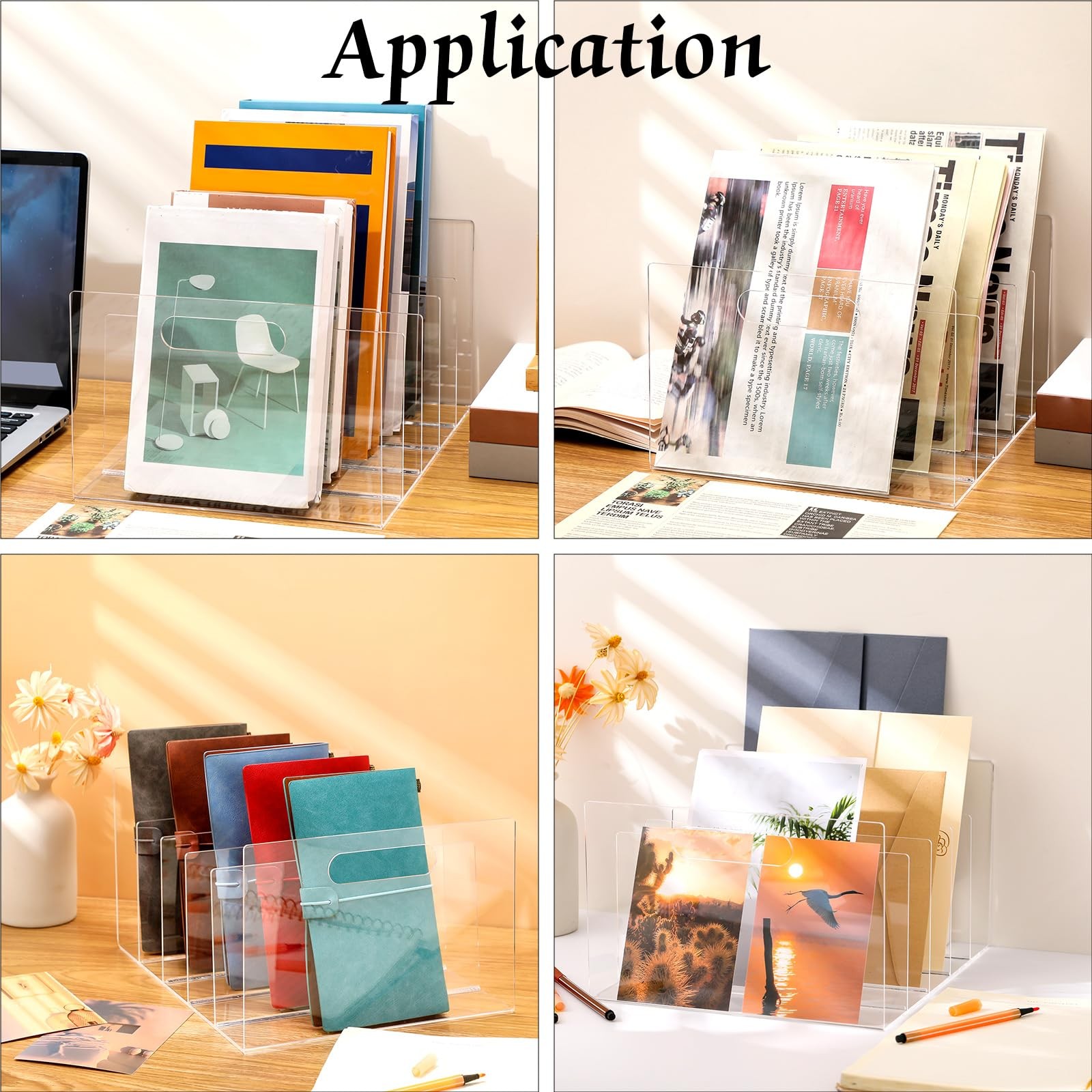 Affrolling 2 Pcs Acrylic File Organizer 5 Slots Clear Desktop Transparent