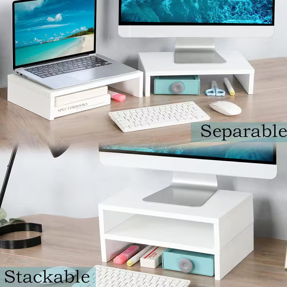 White 14 In. X 3.3 In. Wood Minimal Desk Organizer Stand, 2-Pack