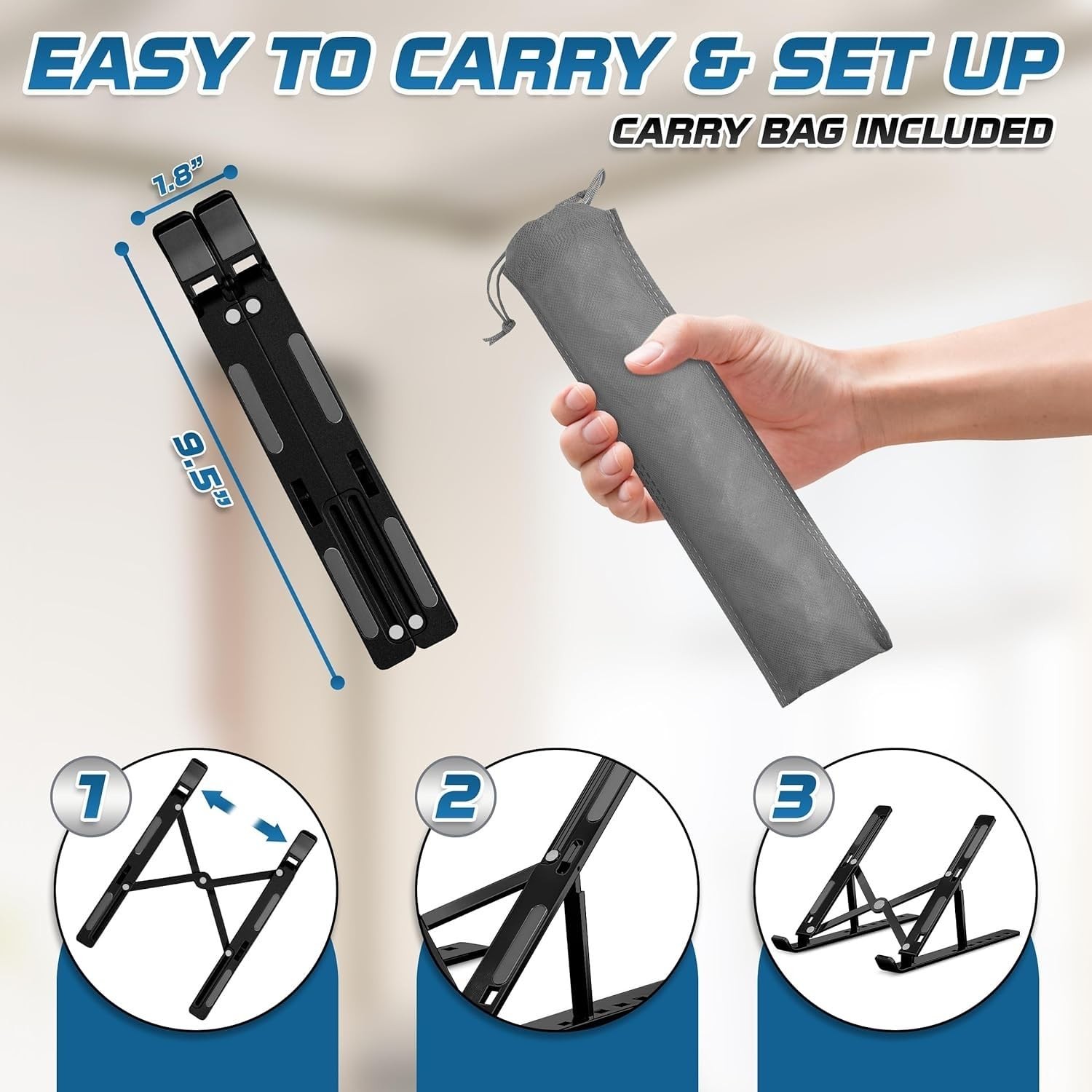 Osswe Premium Portable Aluminum Laptop Stand for Desk, 7 Black And Silver