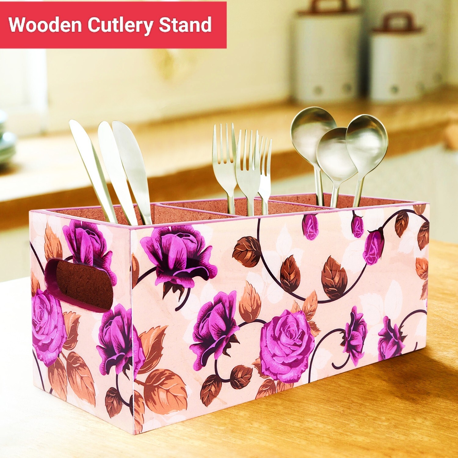 Multicolor & Multipurpose Wooden Flower design Pen Holder Organizer For Home