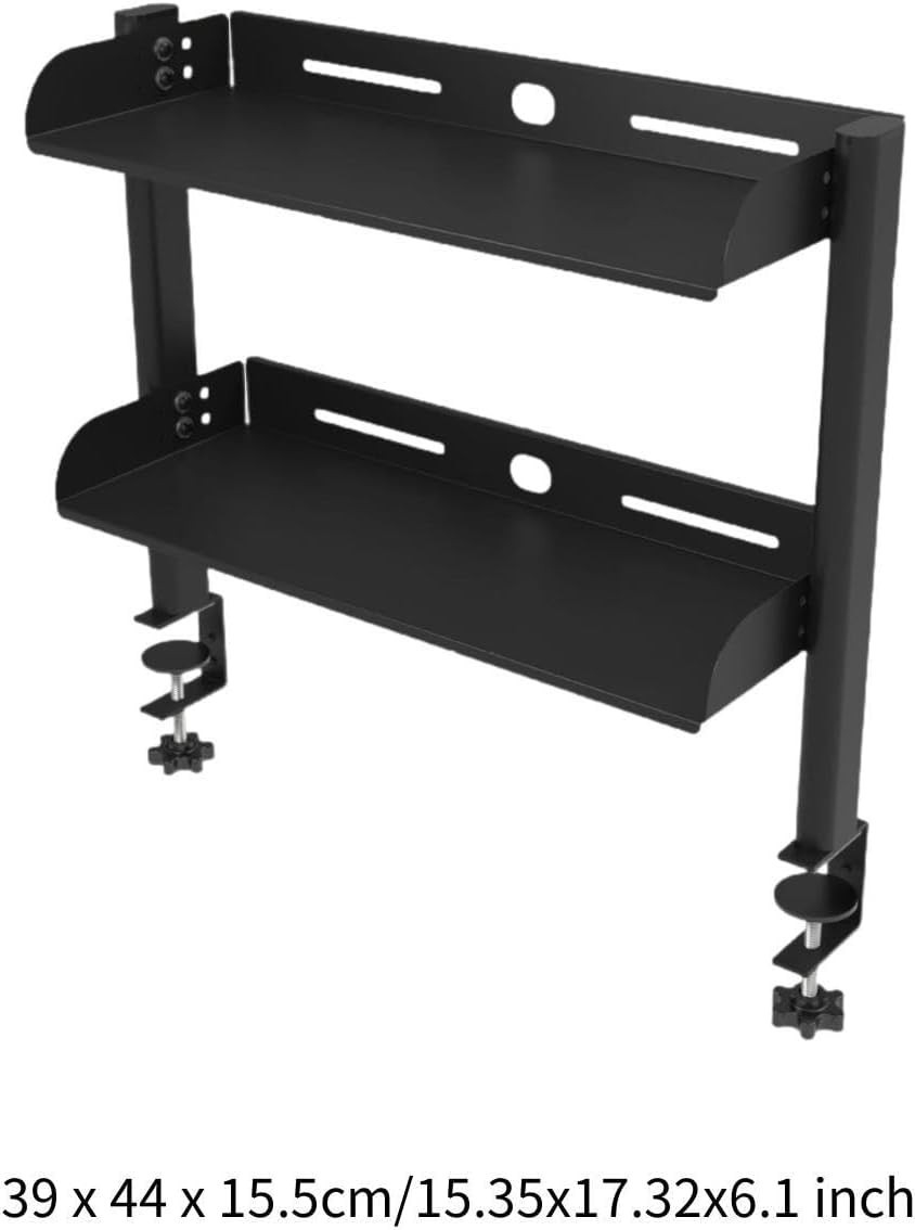 Desktop or Under-Desk Shelf Clamp-on 2-Tier Shelving W/ Adjustable Storage Tray