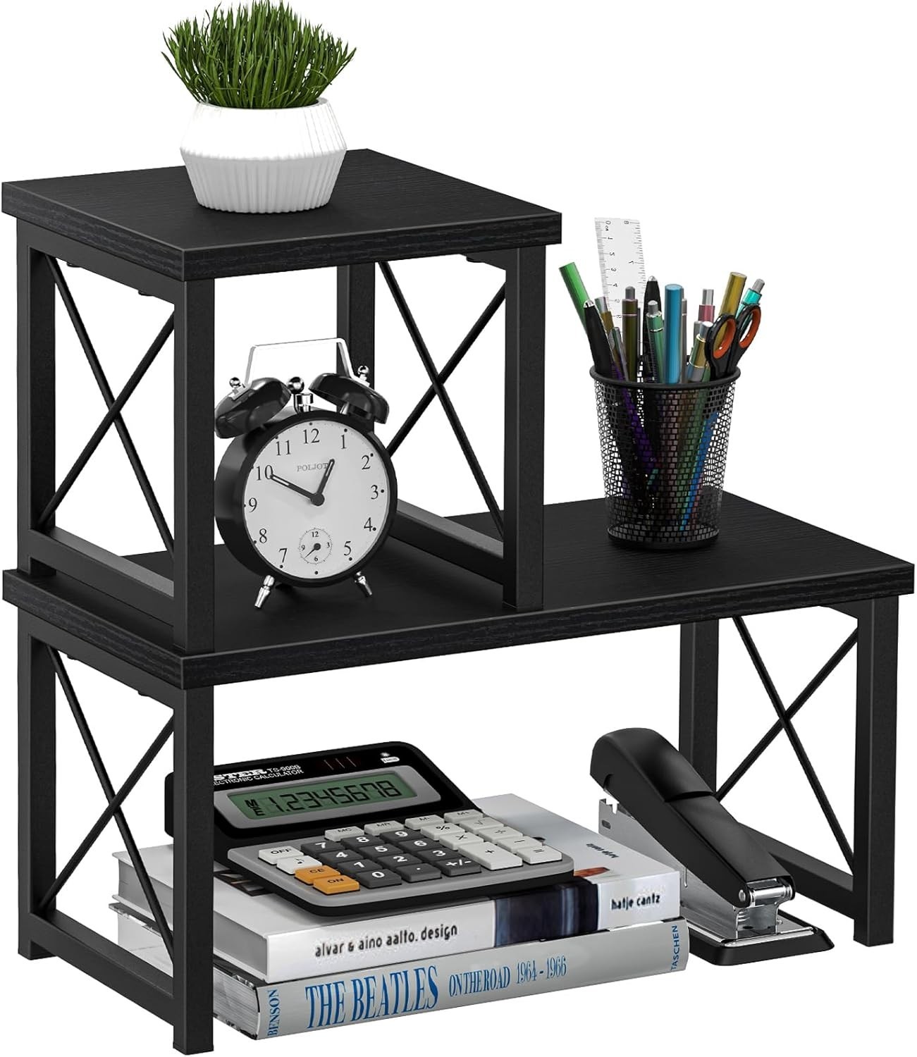 Freestanding Rustic Desk Shelf – Versatile 2 Tier Organizer for All Spaces
