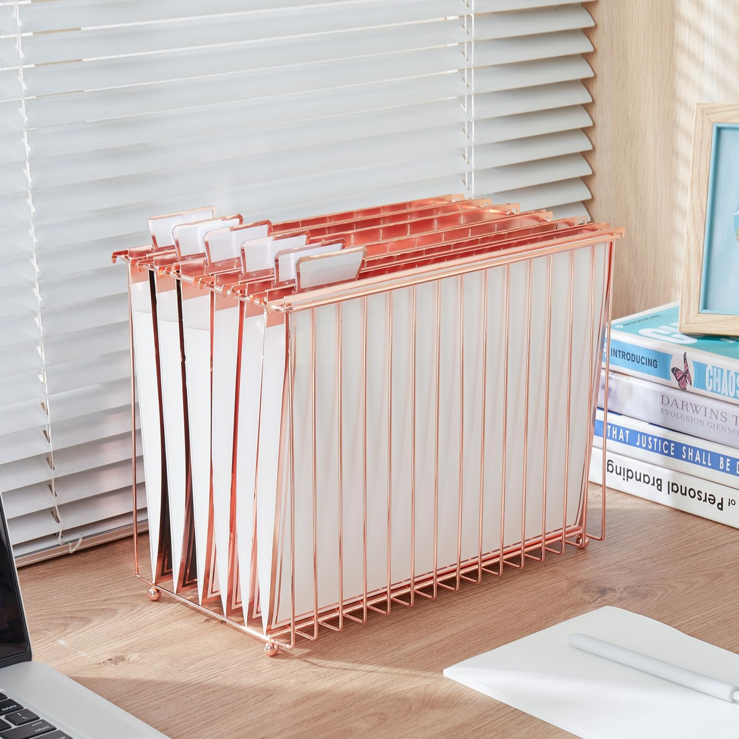 1 Pack Rose Gold Desktop Hanging File Organizer | 12 Pack Rose Gold Pocket Hangi