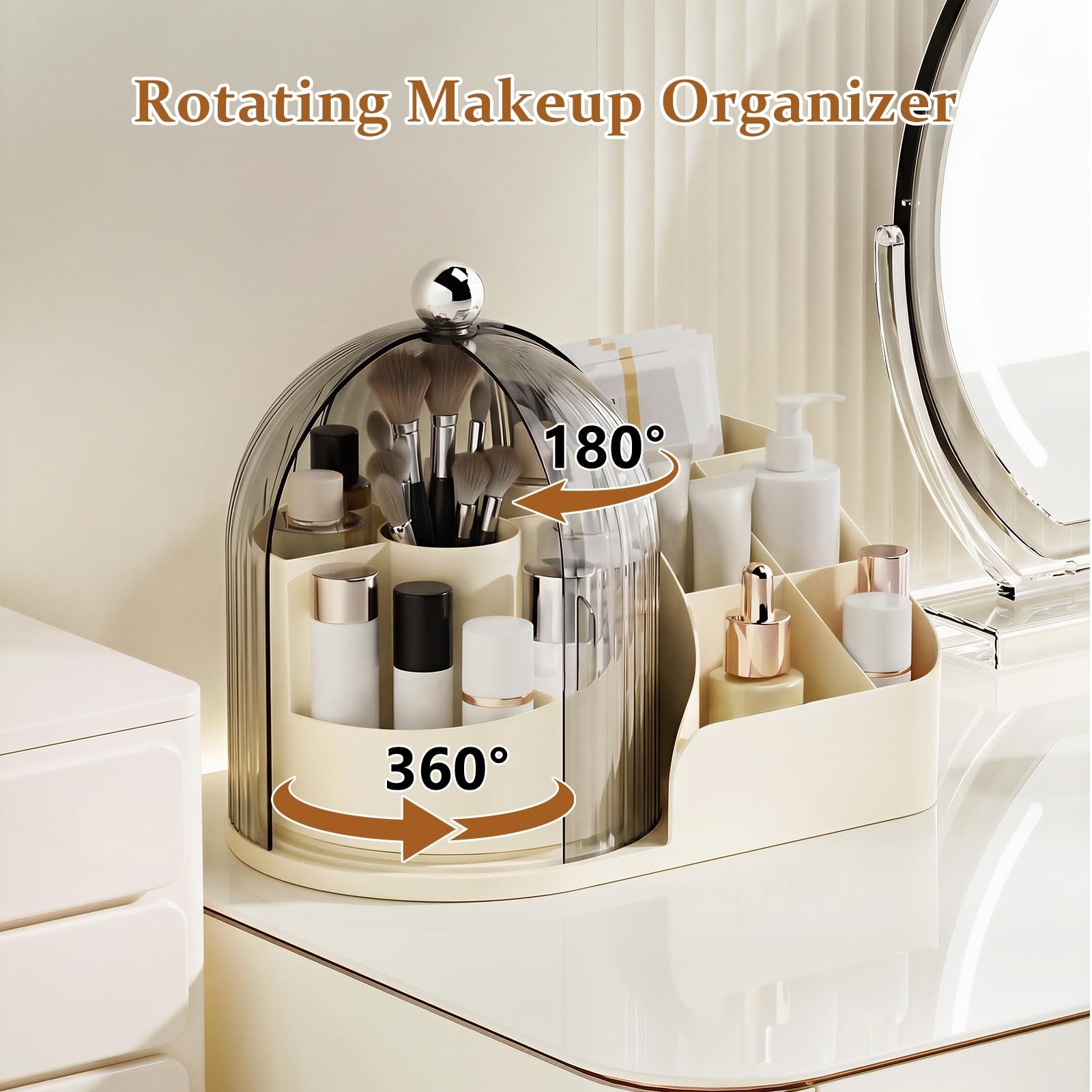 360 Rotating Makeup Organizer with Clear Dust Lid, Multi-compartment Perfume…