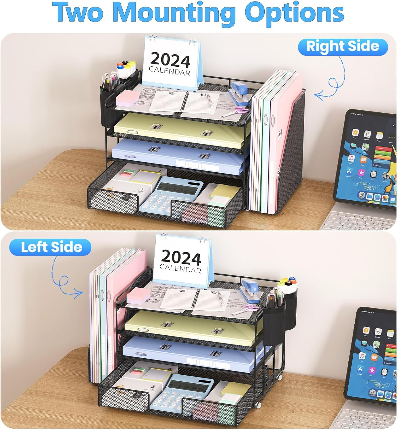 Desk Organizer and Accessories, 4-Tier Desktop File Organizer Drawer and 2 Pen