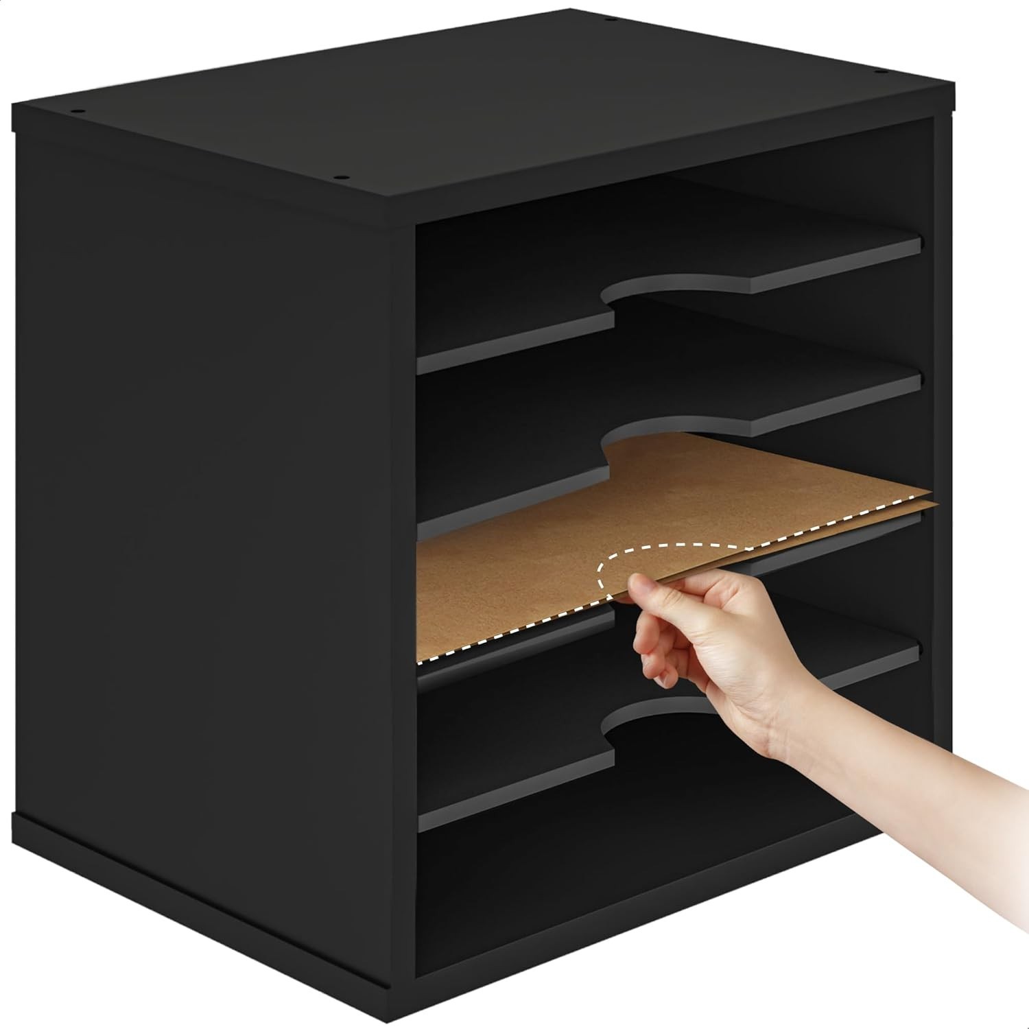5 Tier Wooden Desk File Organizer Adjustable Paper Tray Mail Sorter Black