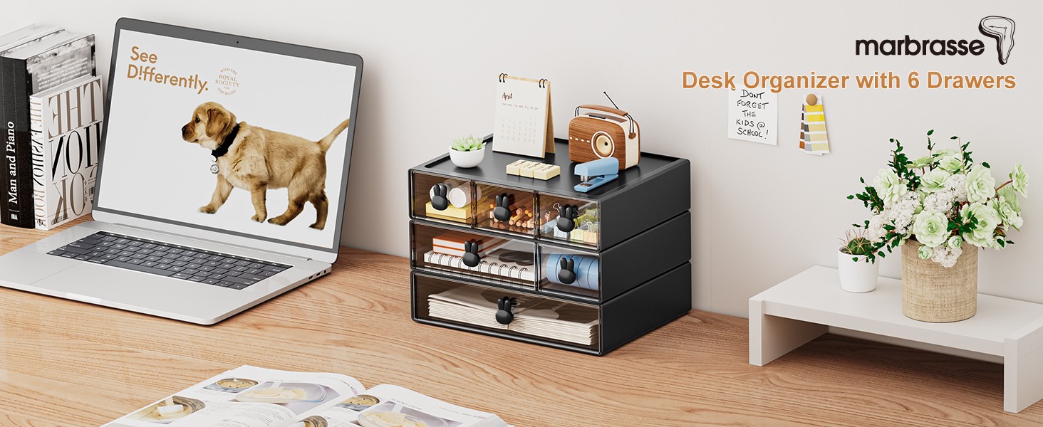 Desk Organizer with 6 Drawers – 3 Tier Stackable Desktop Storage Drawers (BLACK)