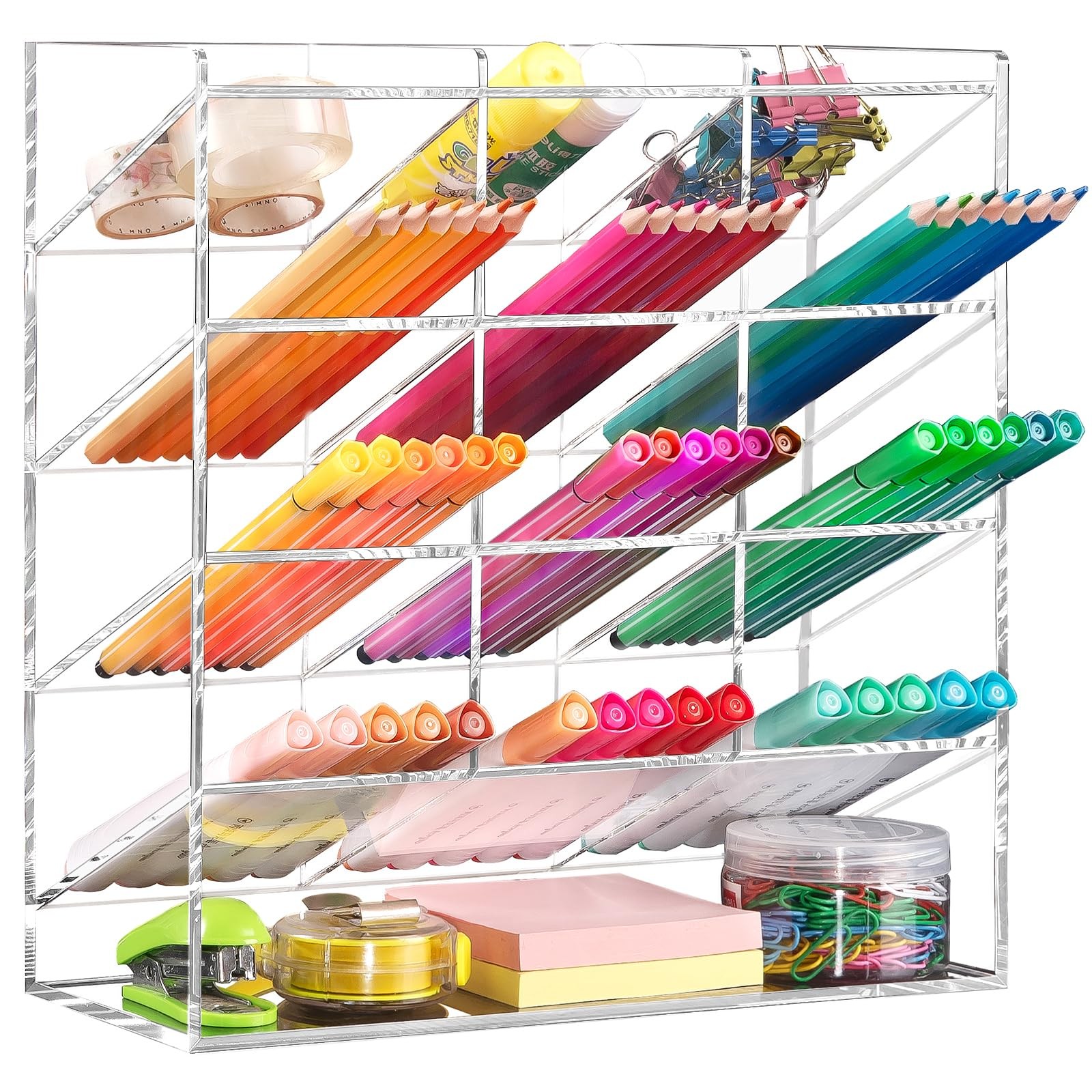 Acrylic Vertical Marker Organizer for 150 Markers with 13 Compartments, Clear…