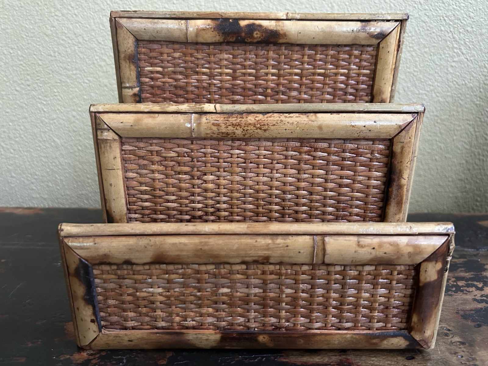 Vintage Coastal Boho Rattan Bamboo Letter Holder Desk Organizer