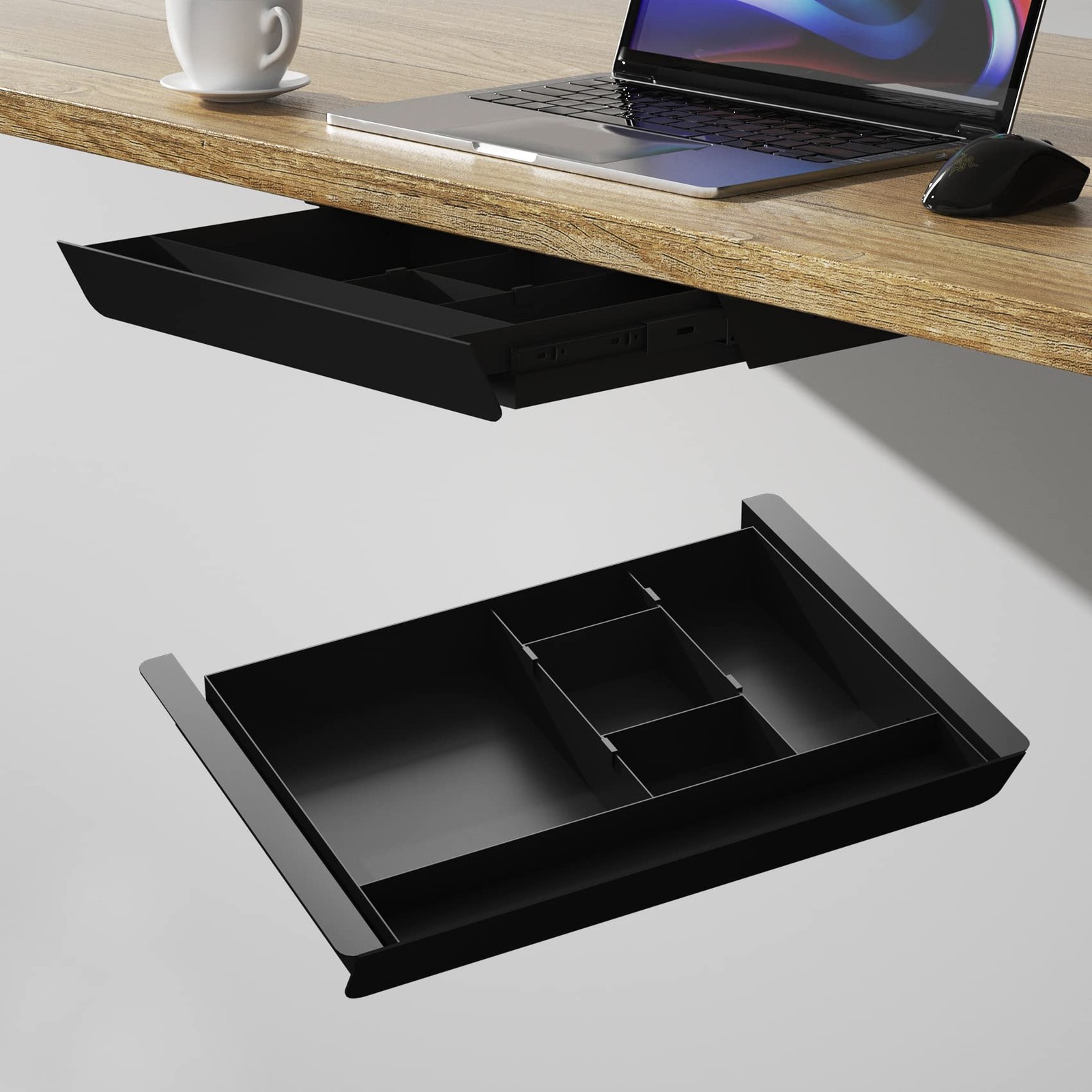 Under Desk Mounted Sliding Pull-out Drawer with Pencil Tray and Slide Storage…