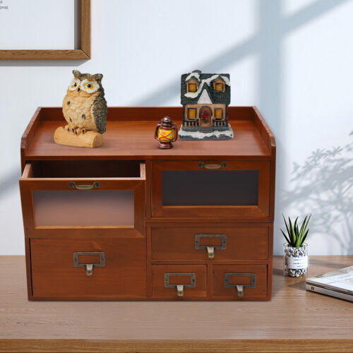 Desktop Storage Cabinet with 6 Drawers, Wooden Box Organizer for Office Supplies