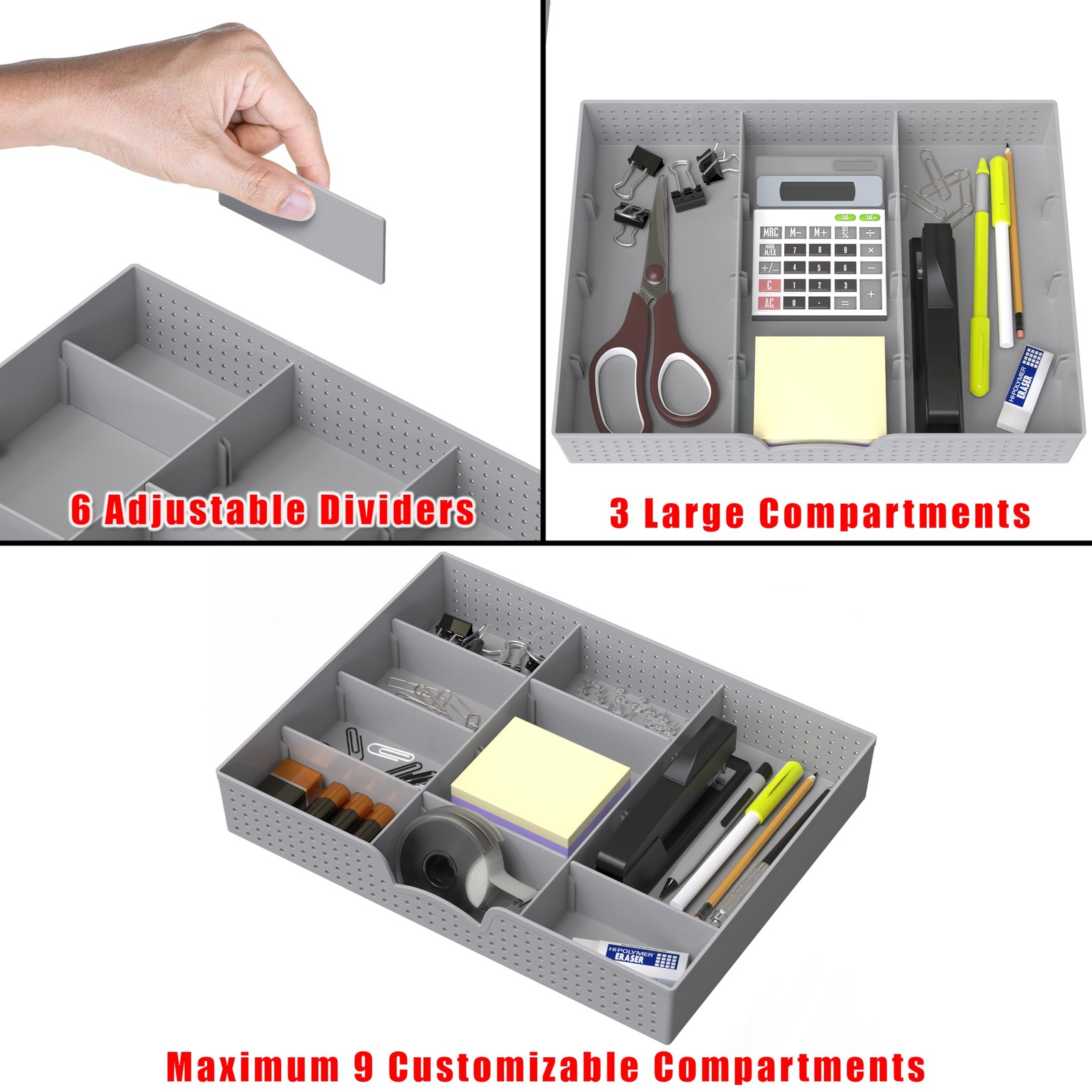 Simple Houseware 9~Compartment Adjustable Drawer Organizer Tray, Gray