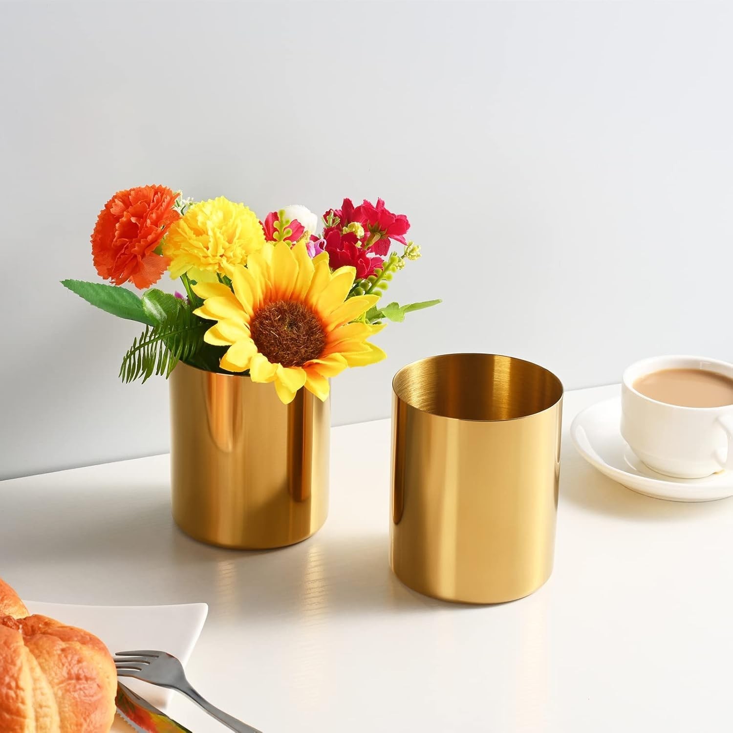 2 Packs Gold Pen Holder Desk SUS304 Stainless Steel Pen Organizer Desk Pencil