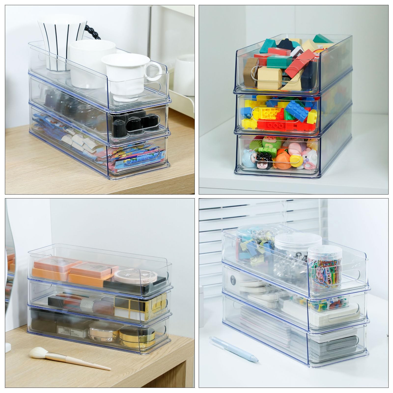 NINEWEEN 3 Tier Desk Drawer for Corner, Plastic Storage 3 Small, Clear