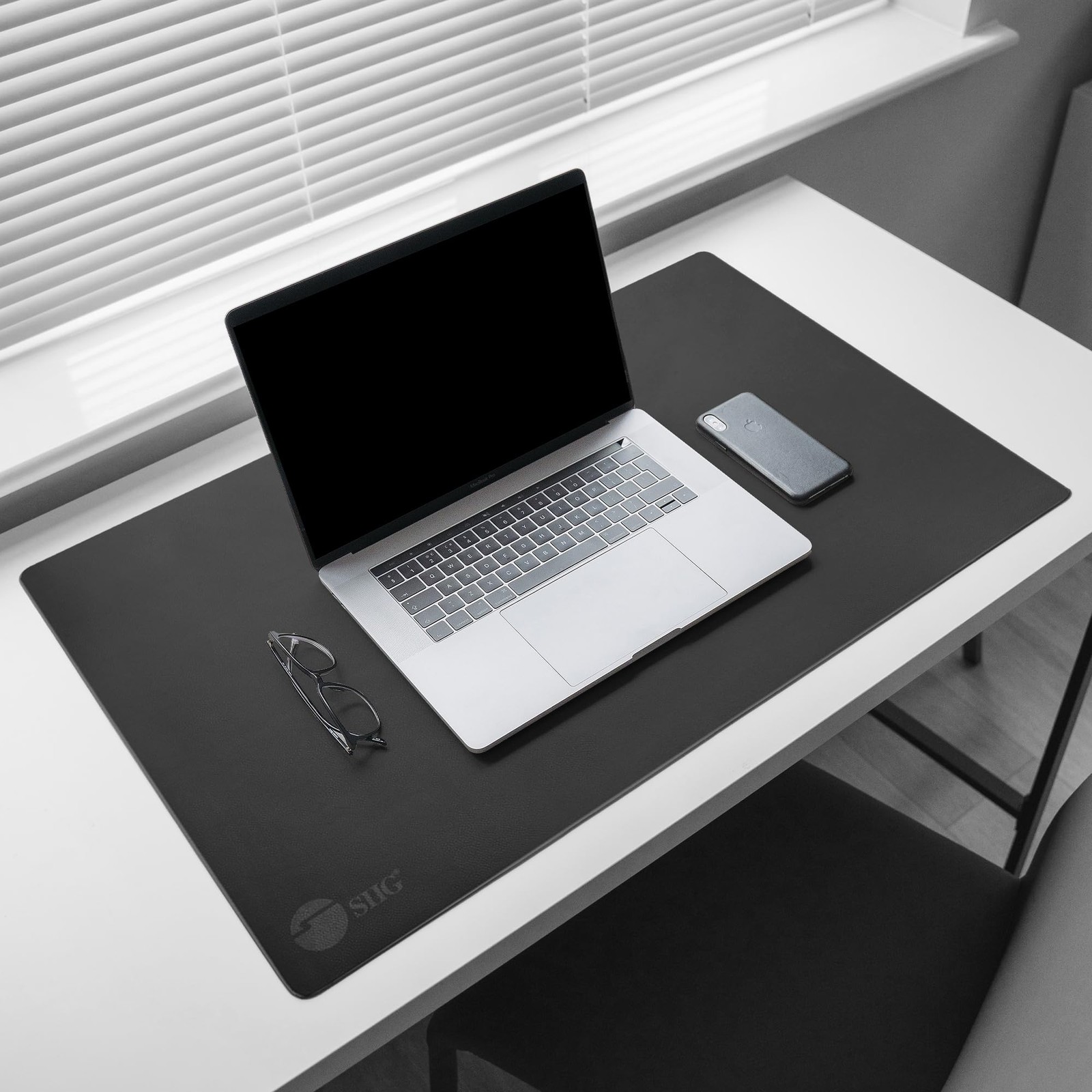 SIIG Extra Large Desk Mat on top of Blotter Protector – 22″ x 36″, Black